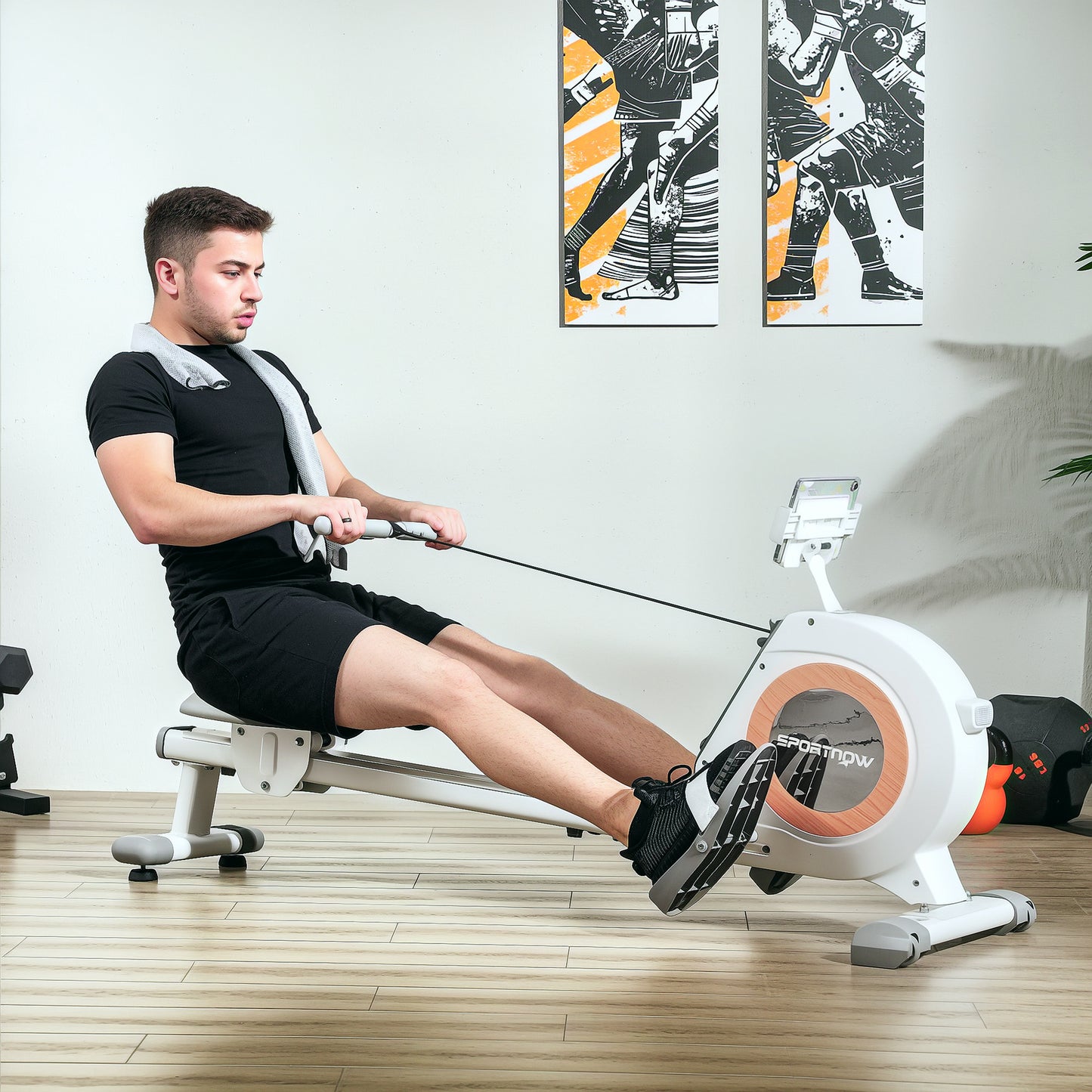 SPORTNOW Rowing Machine, 16-Level Magnetic Rower with LCD, Phone Holder, Vertical Storage, 150kg Capacity