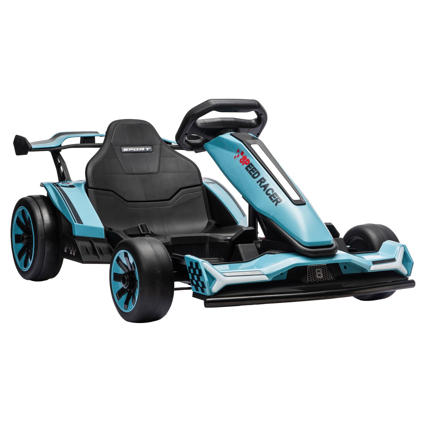 AIYAPLAY 24V Electric Go Kart for Kids 6-12 Years with Drift Mode, Adjustable Seat, 3 Speed, Slow Start, Light Blue