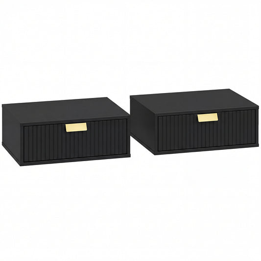 HOMCOM Modern Floating Nightstands Set of 2, Wall Mounted Bedside Tables with Wave Drawer Black