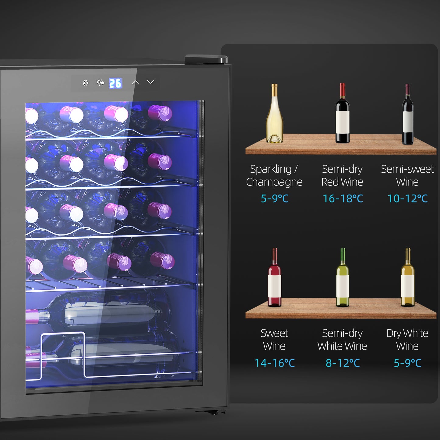 HOMCOM 20 Bottle 5-18°C Countertop Wine Fridge - Black