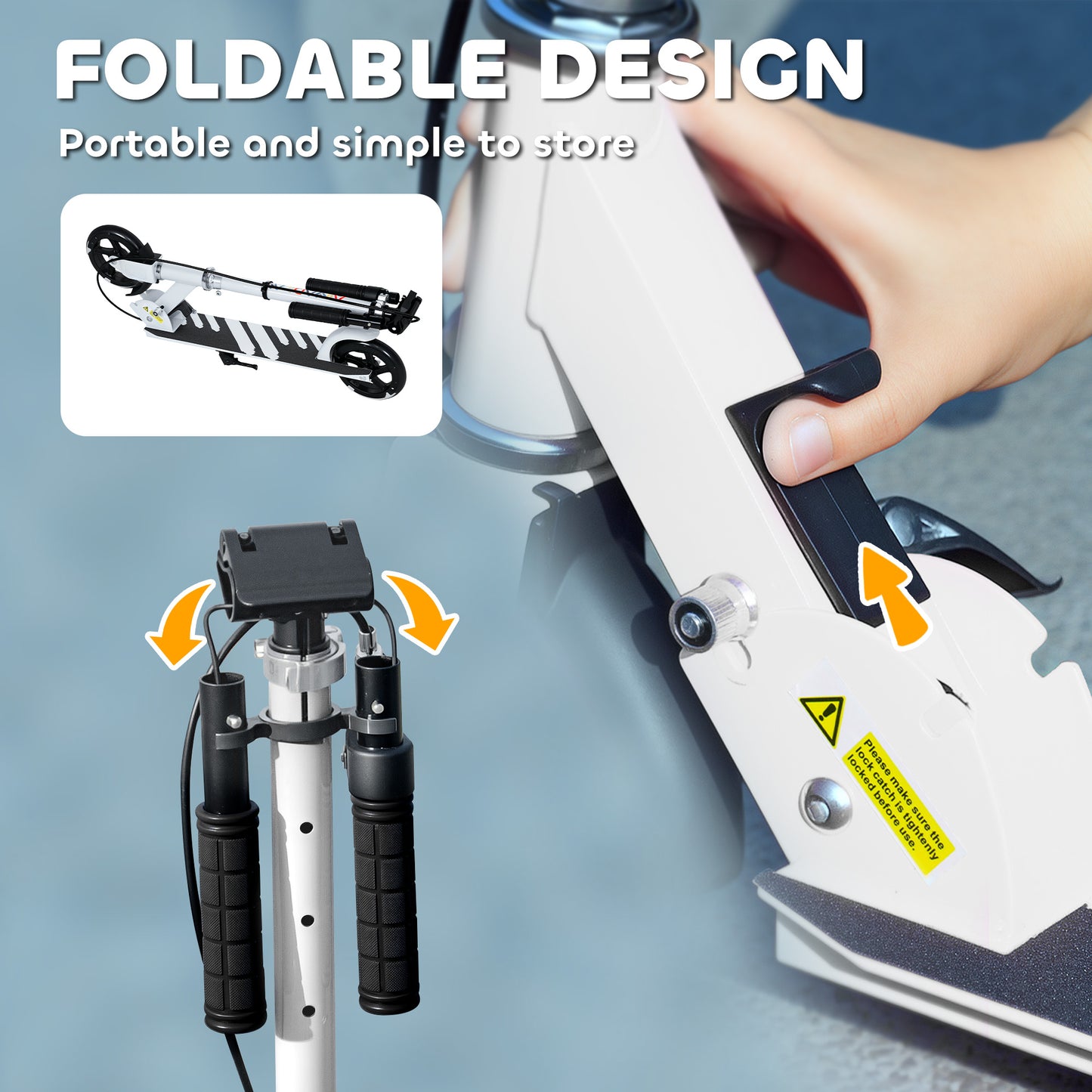 AIYAPLAY Scooter for Kids Aged 3-8 Years, with Adjustable Handle, Two Light Up Wheels, Handbrake, Rear Brake, White