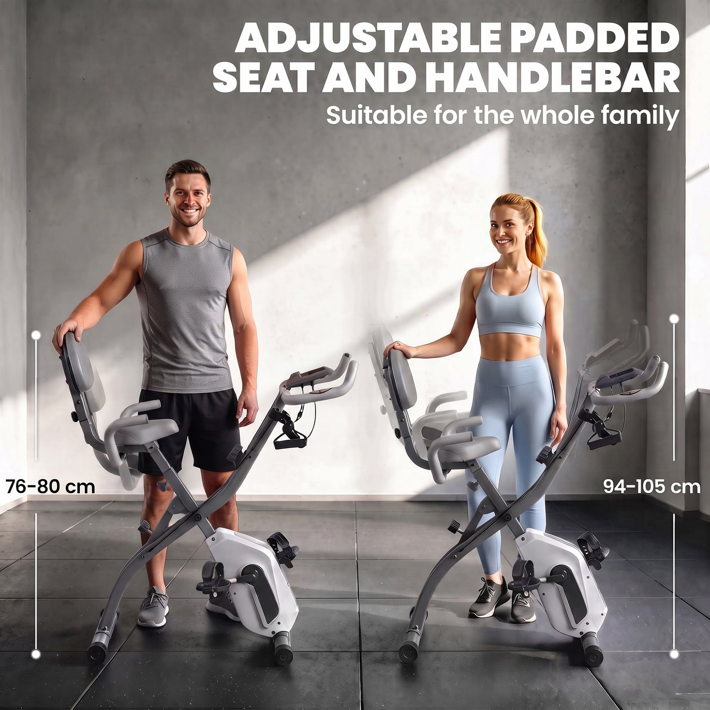 SPORTNOW 4-In-1 Folding Exercise Bike with Resistance Bands, Bluetooth App, 8-Level Magnetic Resistance, LCD Display, Grey