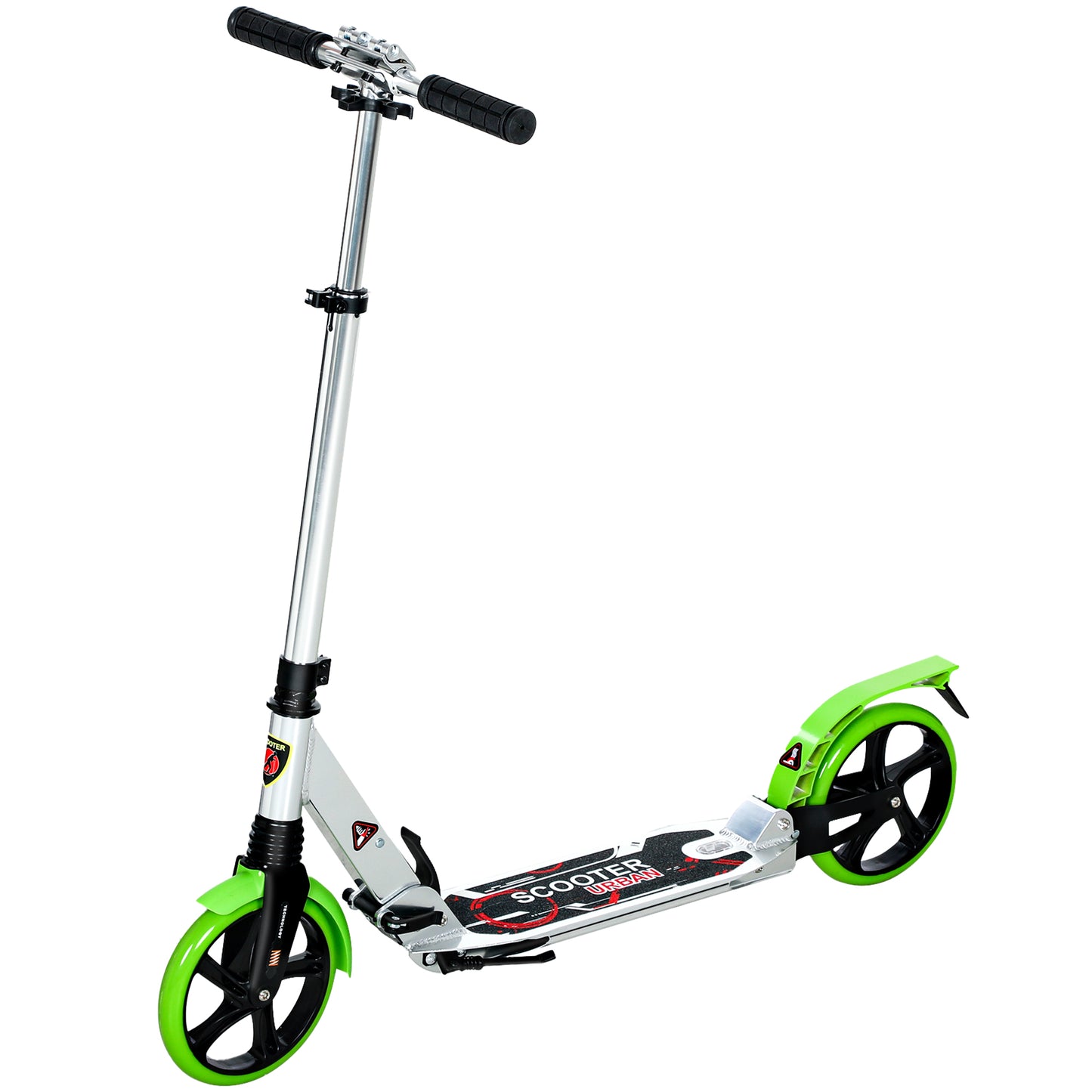 HOMCOM Folding Kick Scooter, Adjustable with 200mm Wheels & Double Shock Absorption, for Teens & Adults 14+, Green