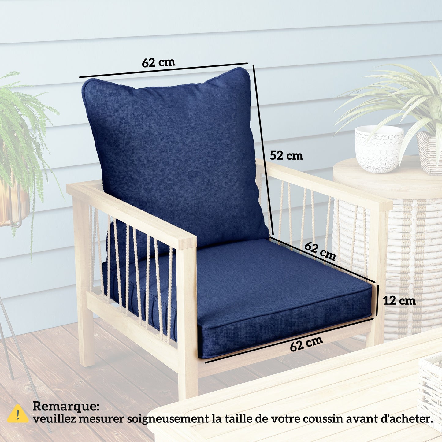 Outsunny Seat and Back Padded Cushion Set, CUSHION ONLY - Dark Blue