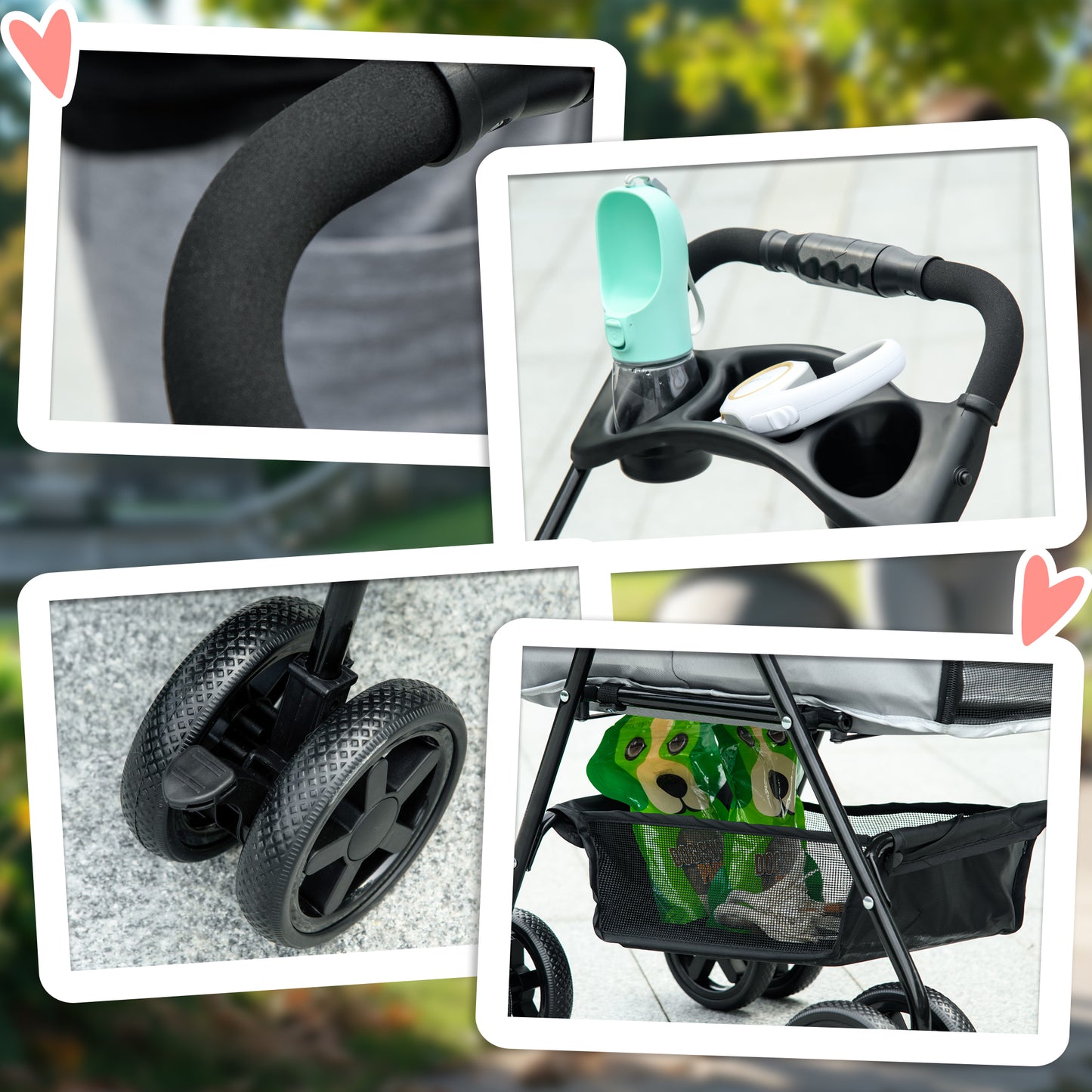 PawHut Pet Stroller No-Zip Foldable Travel Carriage with Brake Basket Adjustable Canopy