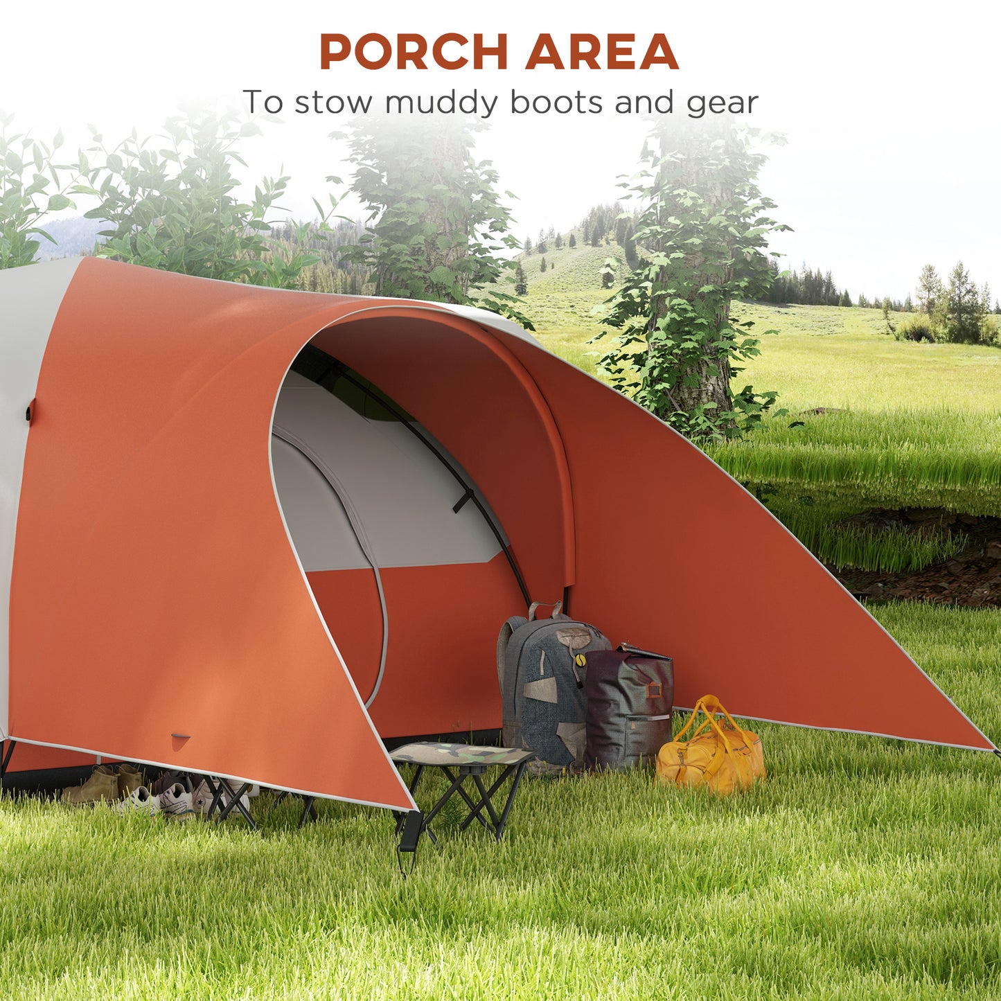 Outsunny 3000mm Waterproof Camping Tent for 5-6 Man Orange