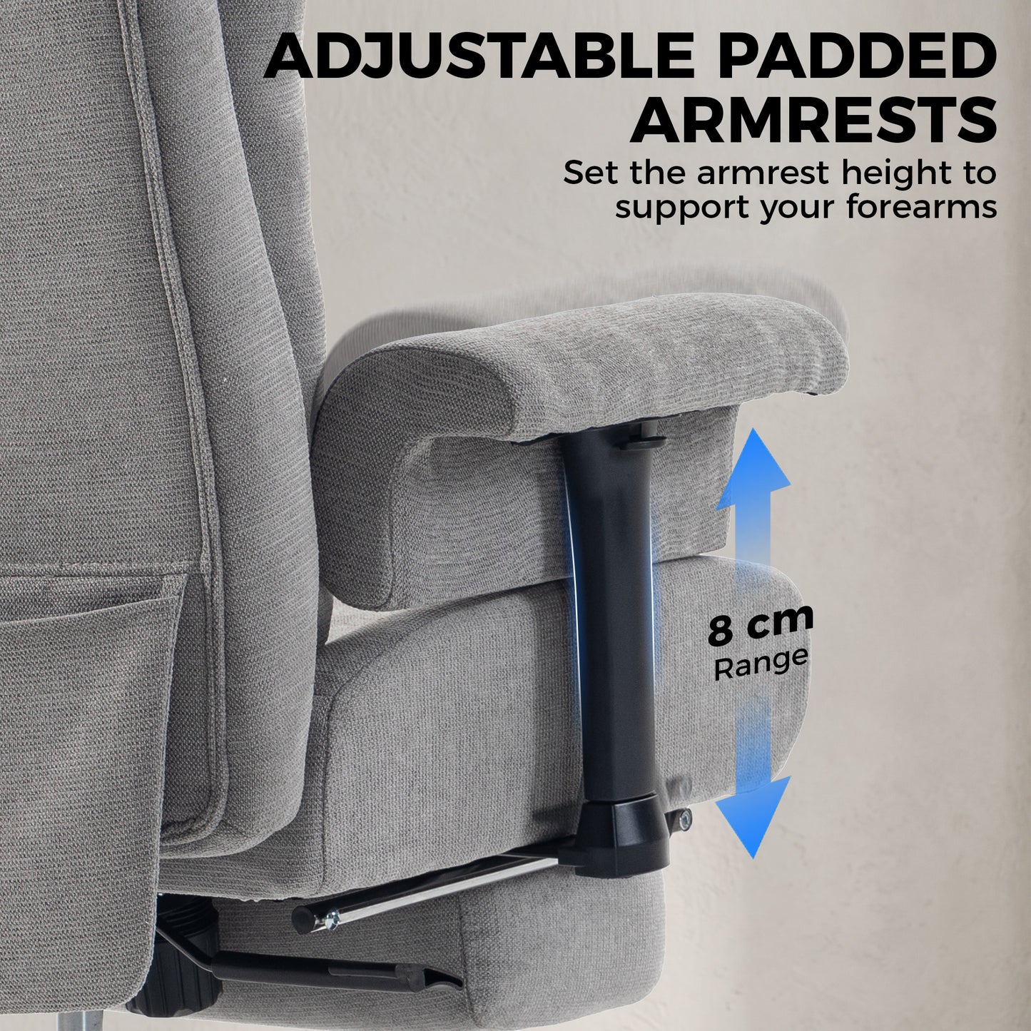 HOMCOM Big and Tall Office Chair, 250 kg Heavy Duty Executive Desk Chair with Adjustable Padded Armrests and High Back, Grey