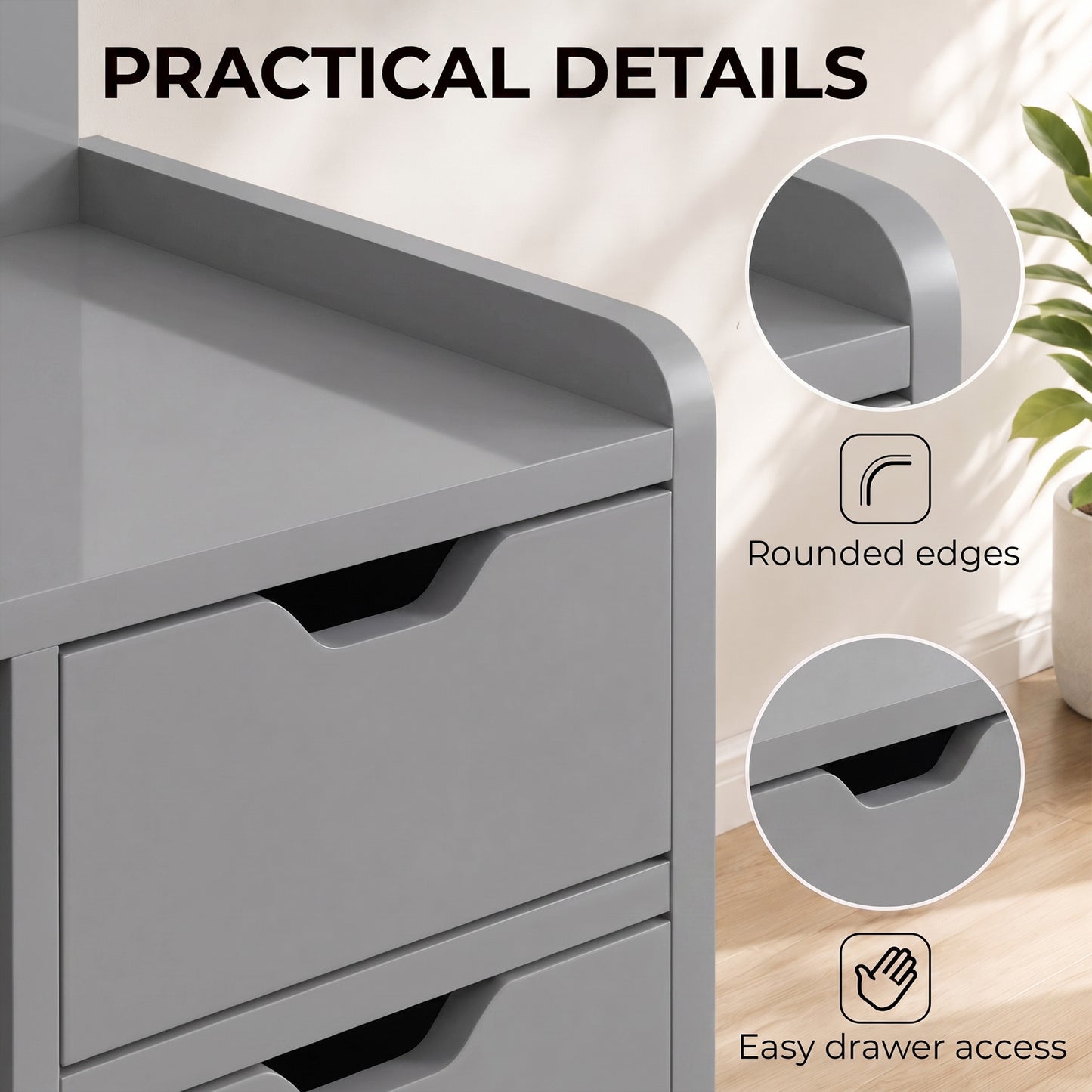 HOMCOM Bedside Table, Small Bedside Cabinet with 2 Drawers and Storage Shelves, Modern Nightstand for Bedroom, Grey