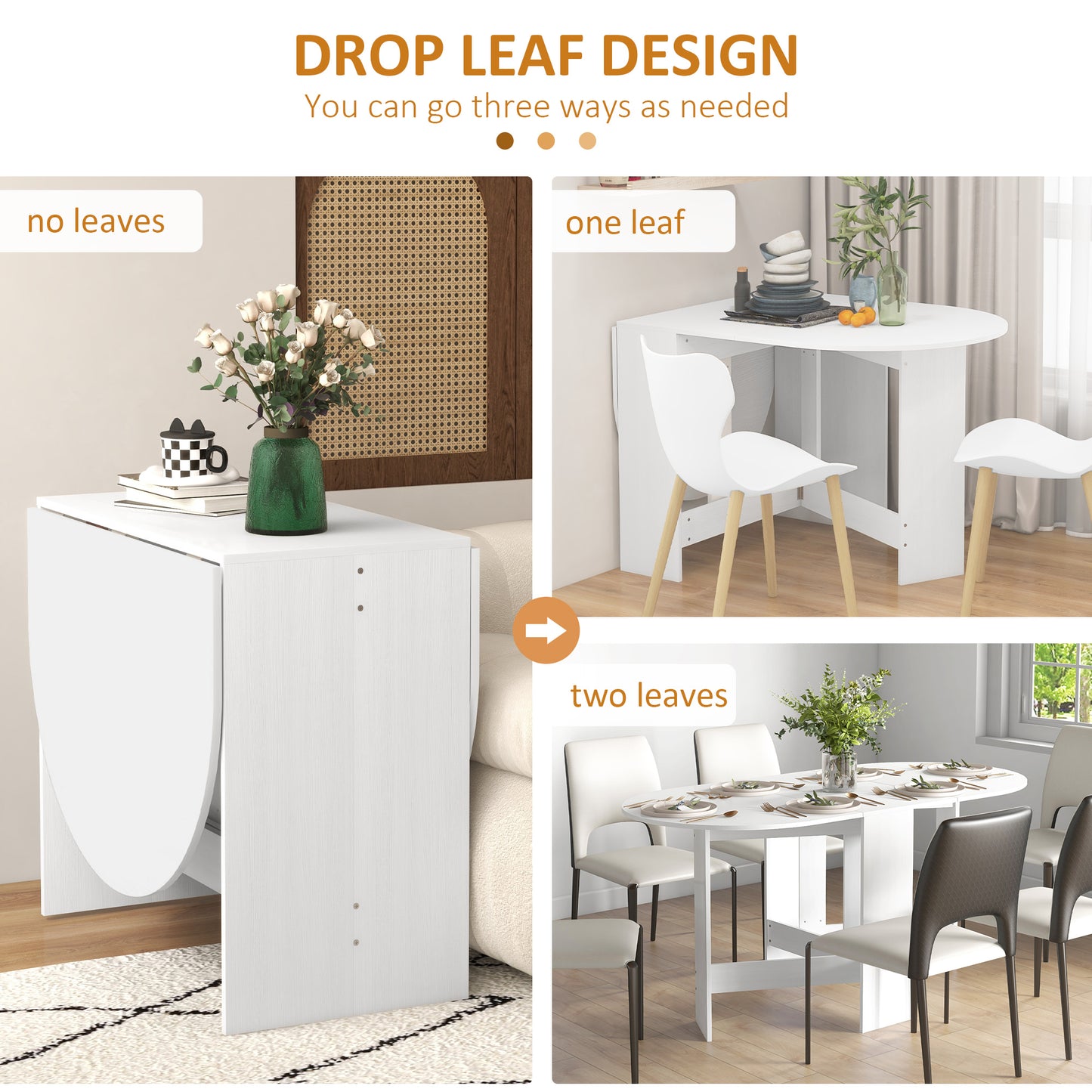 HOMCOM Folding Dining Table, Drop Leaf Table for Small Spaces, Oval Kitchen Table for Dining Room, Ash Wood-Effect