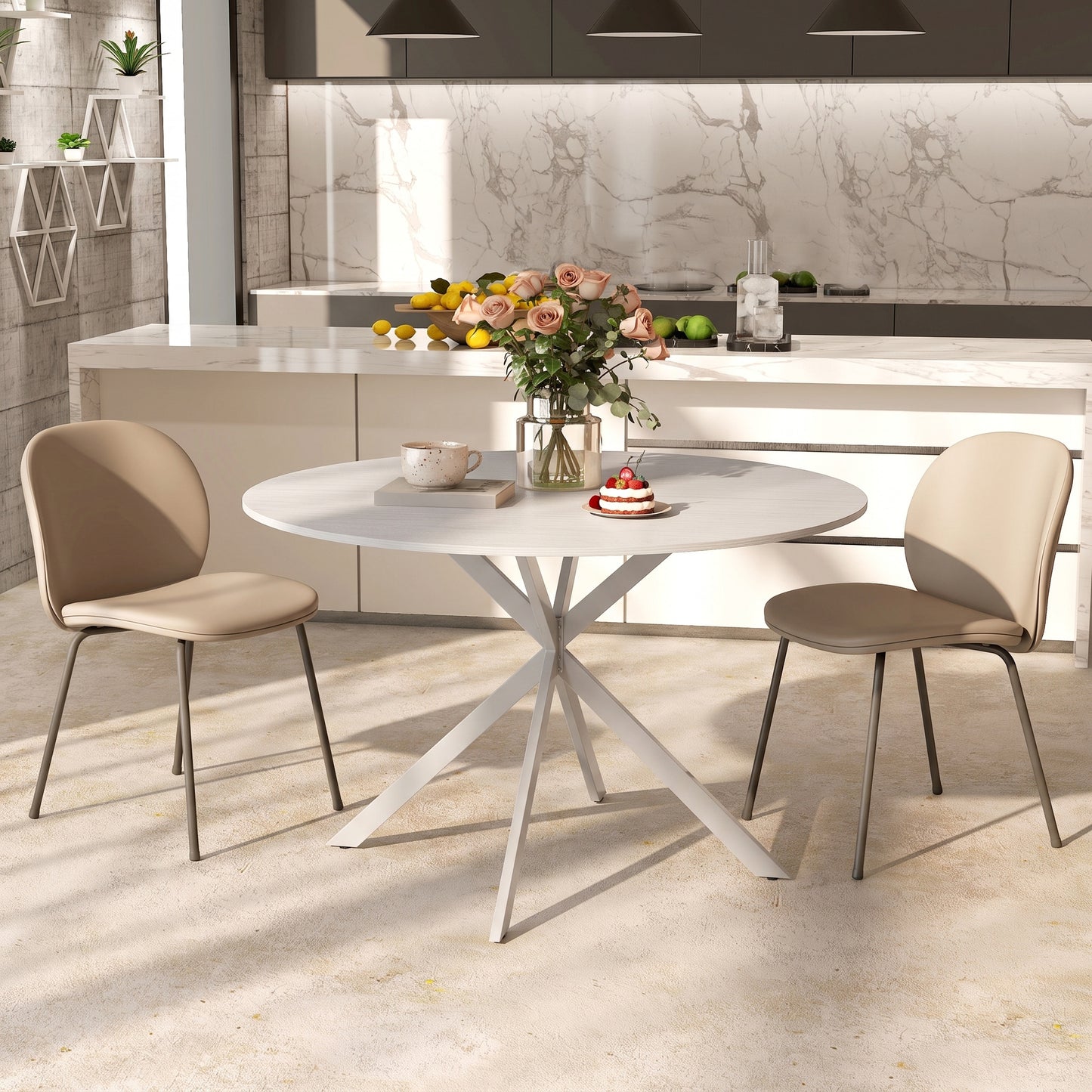 HOMCOM Dining Table for 4, 120 cm Industrial Kitchen Table with Wood Effect Tabletop and Steel Legs, White
