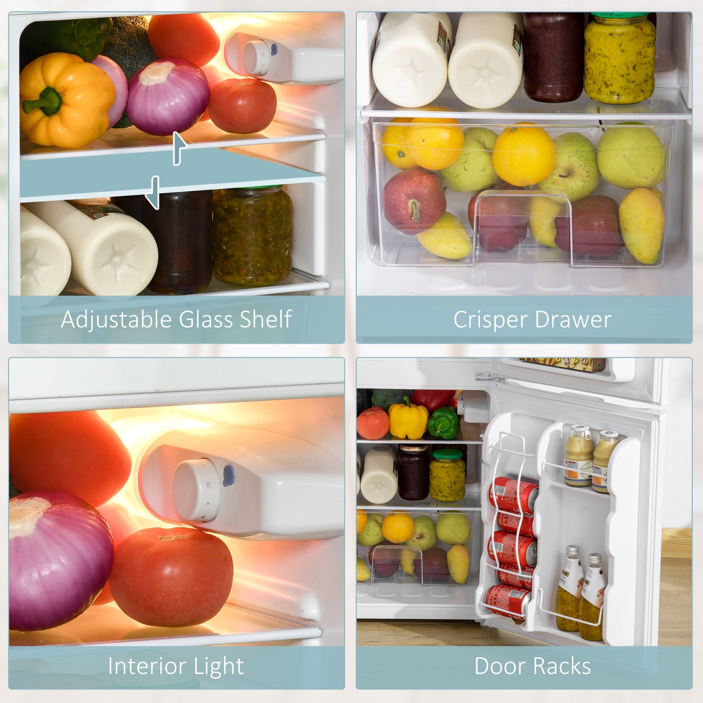 HOMCOM 88L Under Counter Fridge Freezer, 2 Door Small Refrigerator with 5-Setting Thermostat, 3 Star Freezer Rating, White