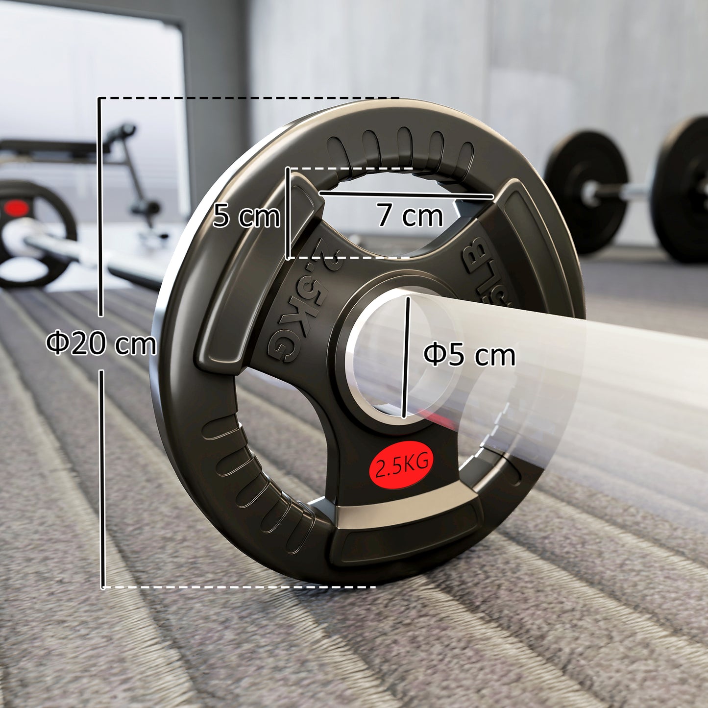 SPORTNOW Olympic Weight Plates, 2"/5cm, Tri-Grip, 2 x 2.5kg Pair for Weightlifting & Strength Training, Home Gym Fitness, Black