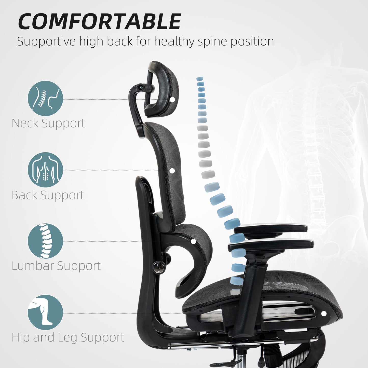 HOMCOM Executive Office Chair with Reclining Function, Headrest, Footrest Black