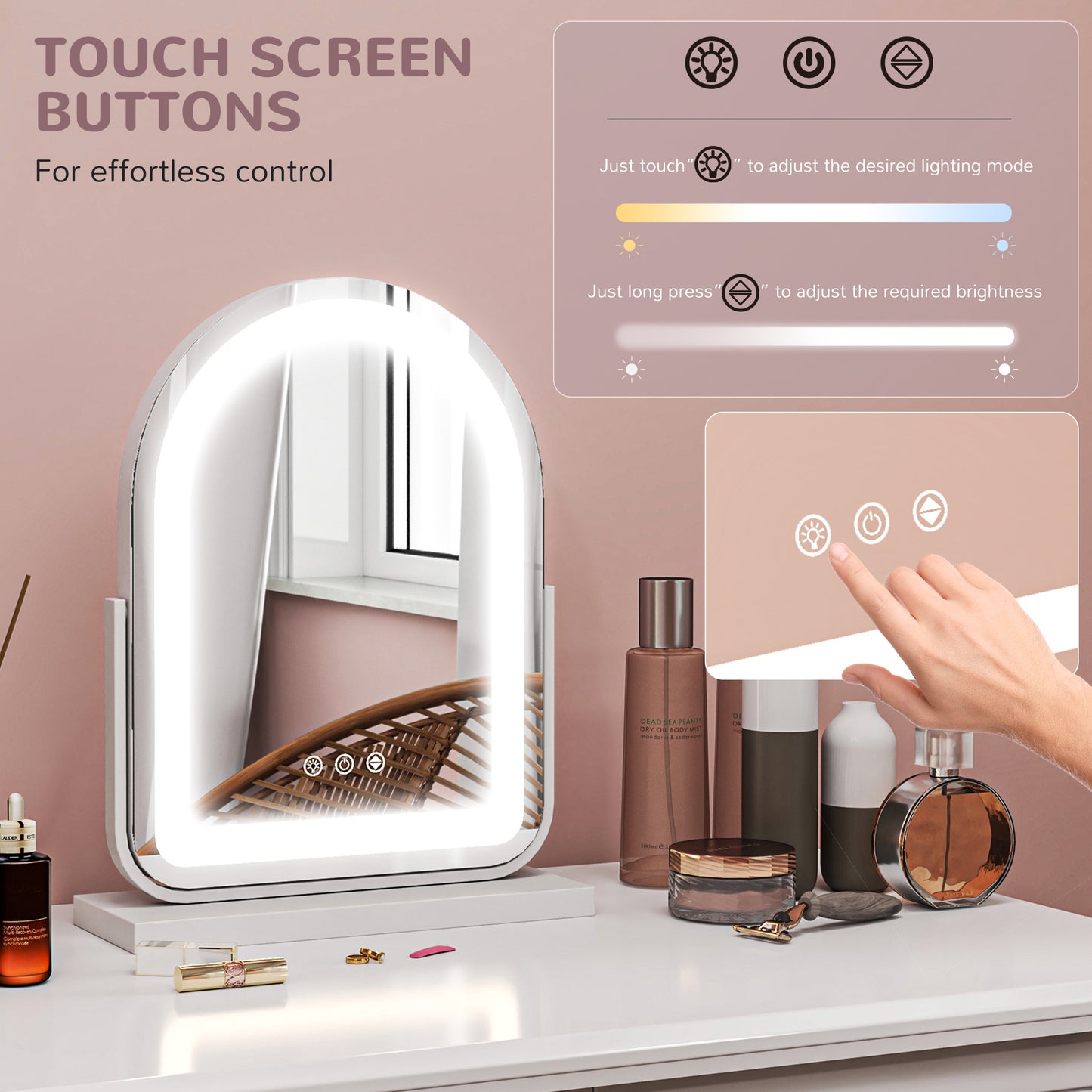 HOMCOM LED Vanity Mirror, Lighted Makeup Mirror with 3 Colour Modes, Touch Screen, White