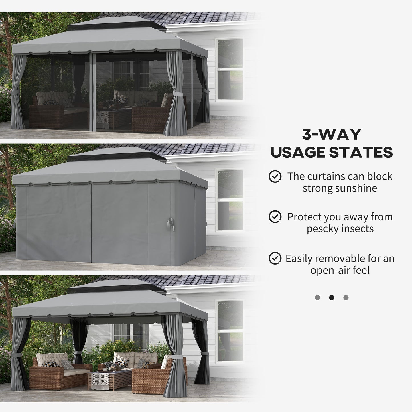 Outsunny 3 x 4m Aluminium Garden Gazebo, Marquee Canopy Shelter Pavilion Party Tent with Nets and Curtains for Garden and Deck, Light Grey