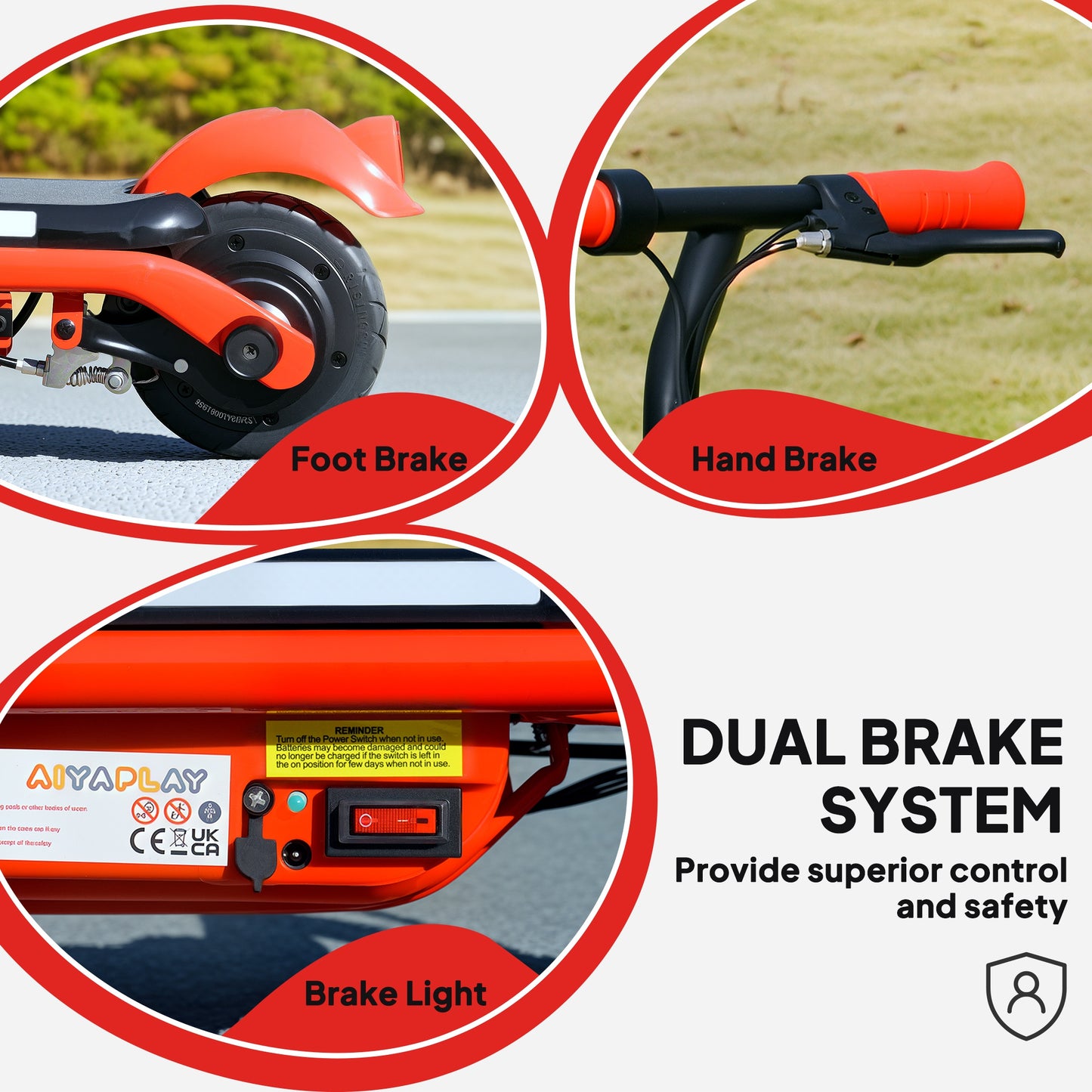 AIYAPLAY Kids Electric Scooter, Ages 6-14, Dual Brakes, Flash Wheel, Colorful Light, Up to 12 KM/H & 10 KM Range, Red