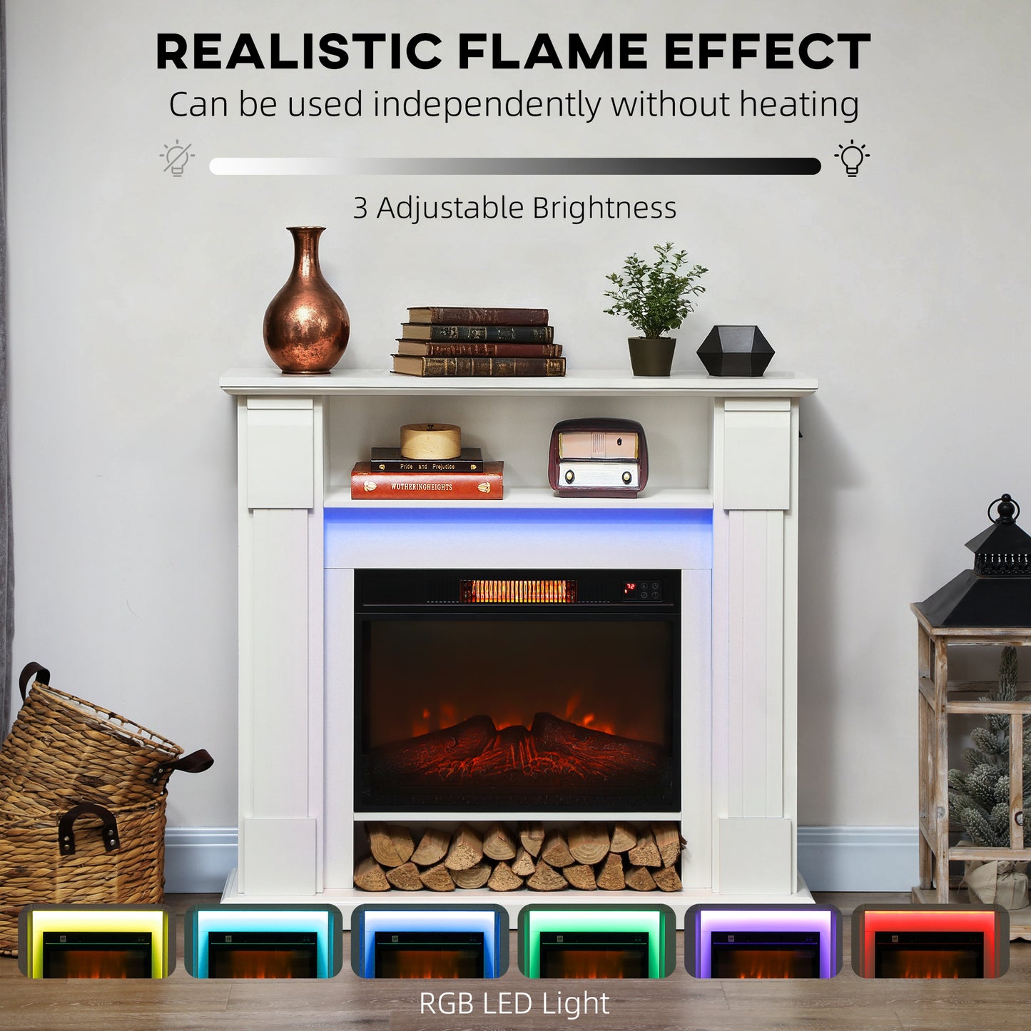 HOMCOM 6142 BTU Fireplace and LED Mantel, 17-27°C - White