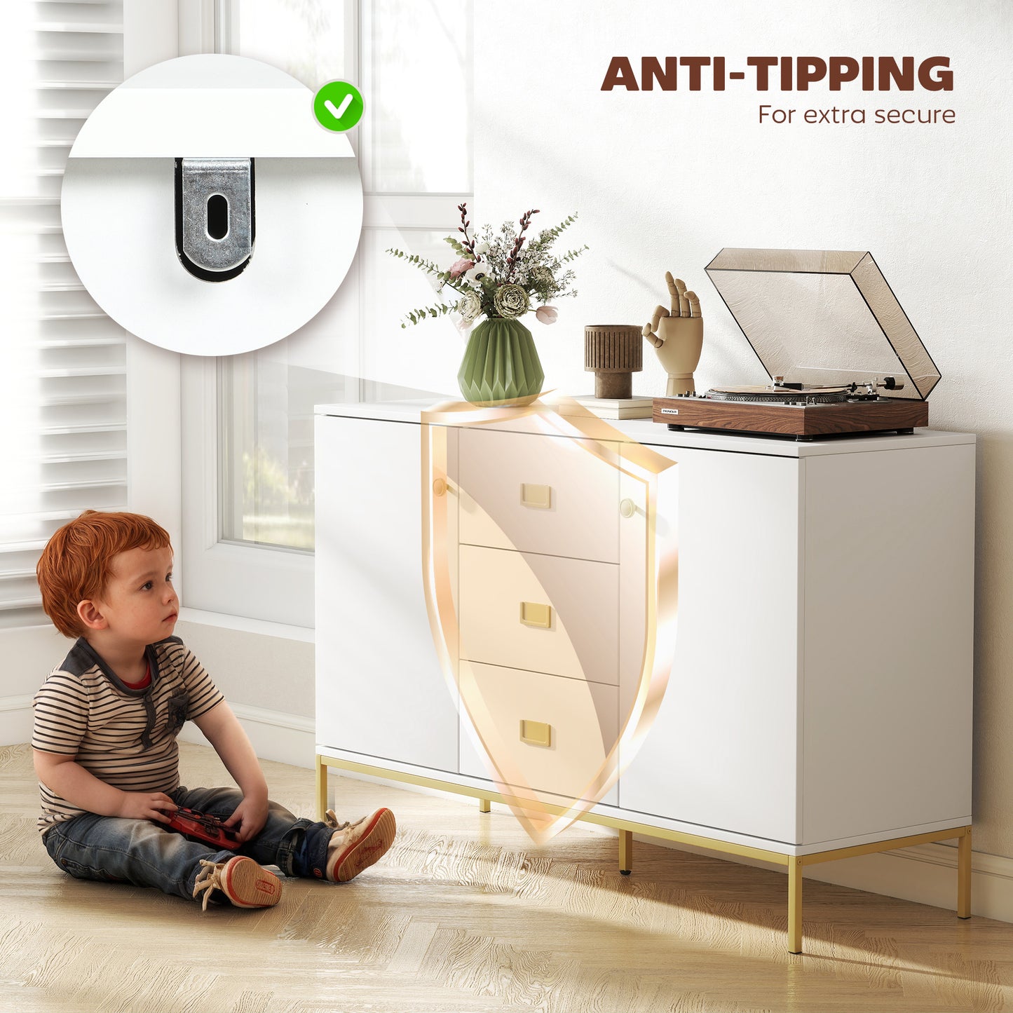 HOMCOM Modern White and Gold Sideboard