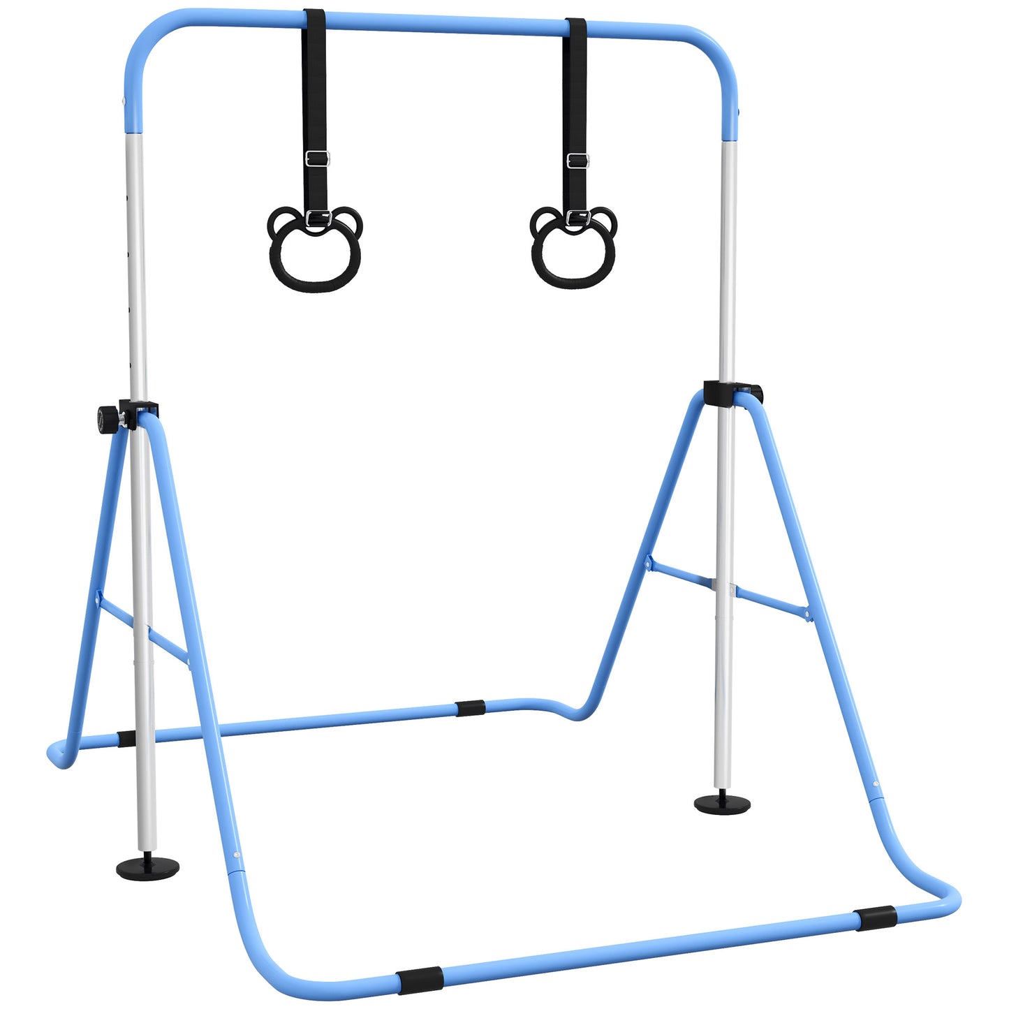 HOMCOM Adjustable Height, Foldable Kids Gymnastics Bar w/ Non-Slip Mats, for 3+ Years, Blue