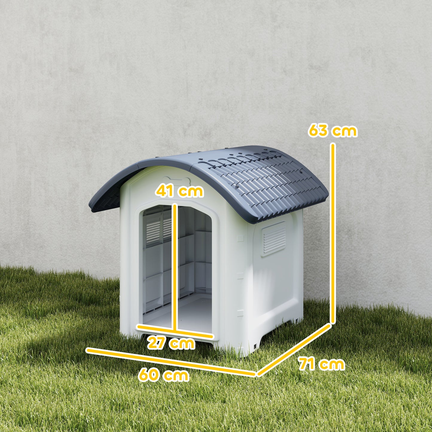 PawHut Outdoor Dog Kennel, Plastic Dog House with Removable Floor, Waterproof Roof, Raised Floor, 71 x 60 x 63 cm