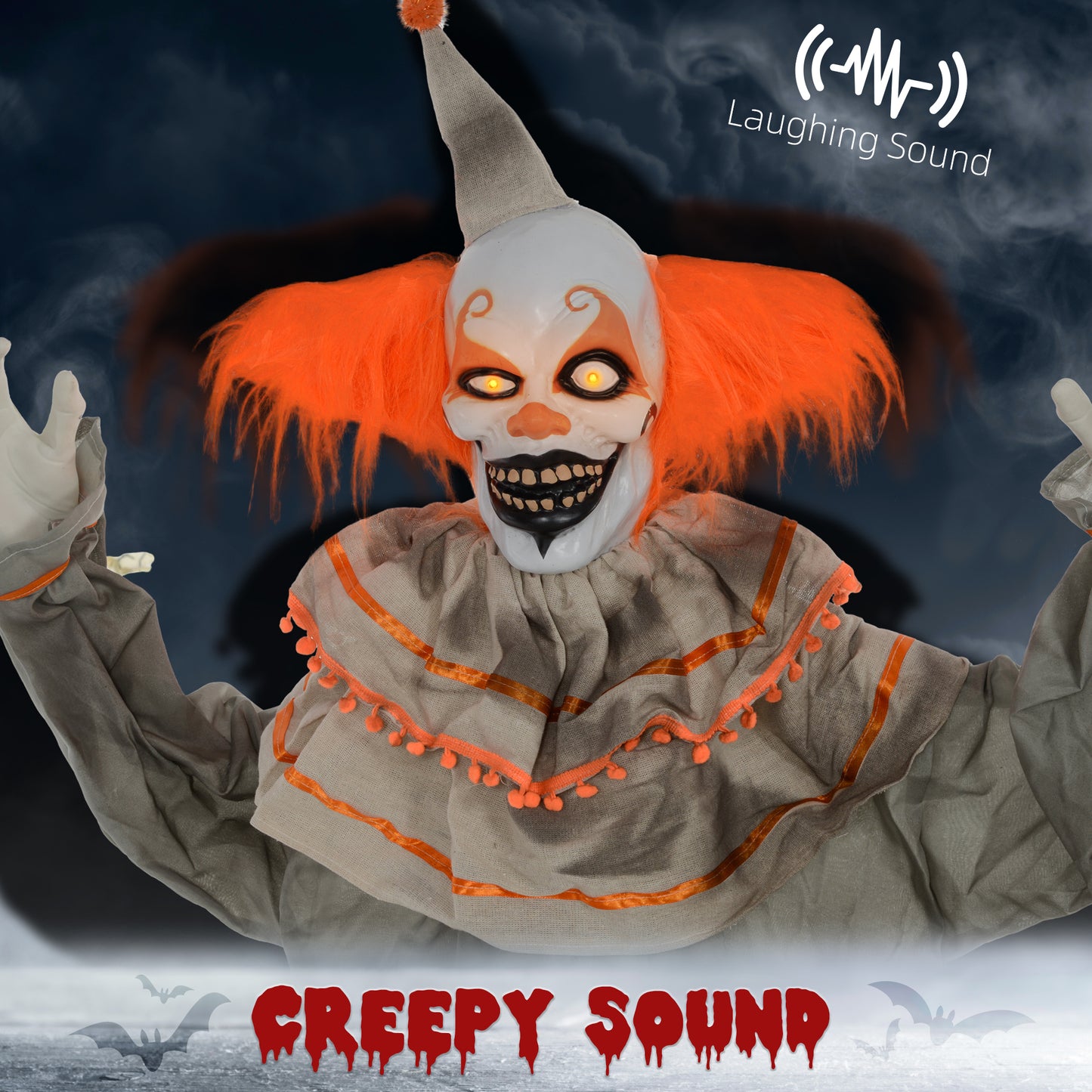 HOMCOM 183cm Orange Clown Halloween Animatronic, Sound & Lights