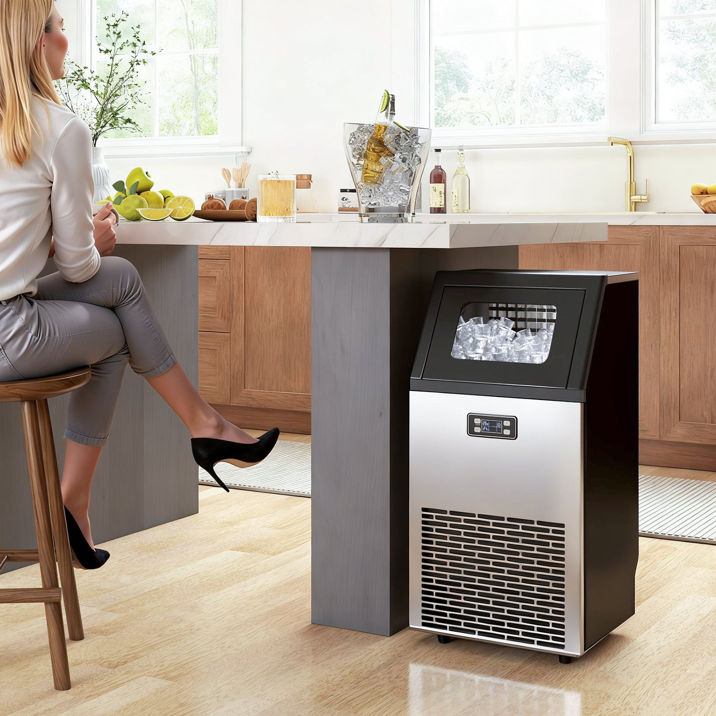 HOMCOM Freestanding Ice Maker Stainless Steel 45kg/24h