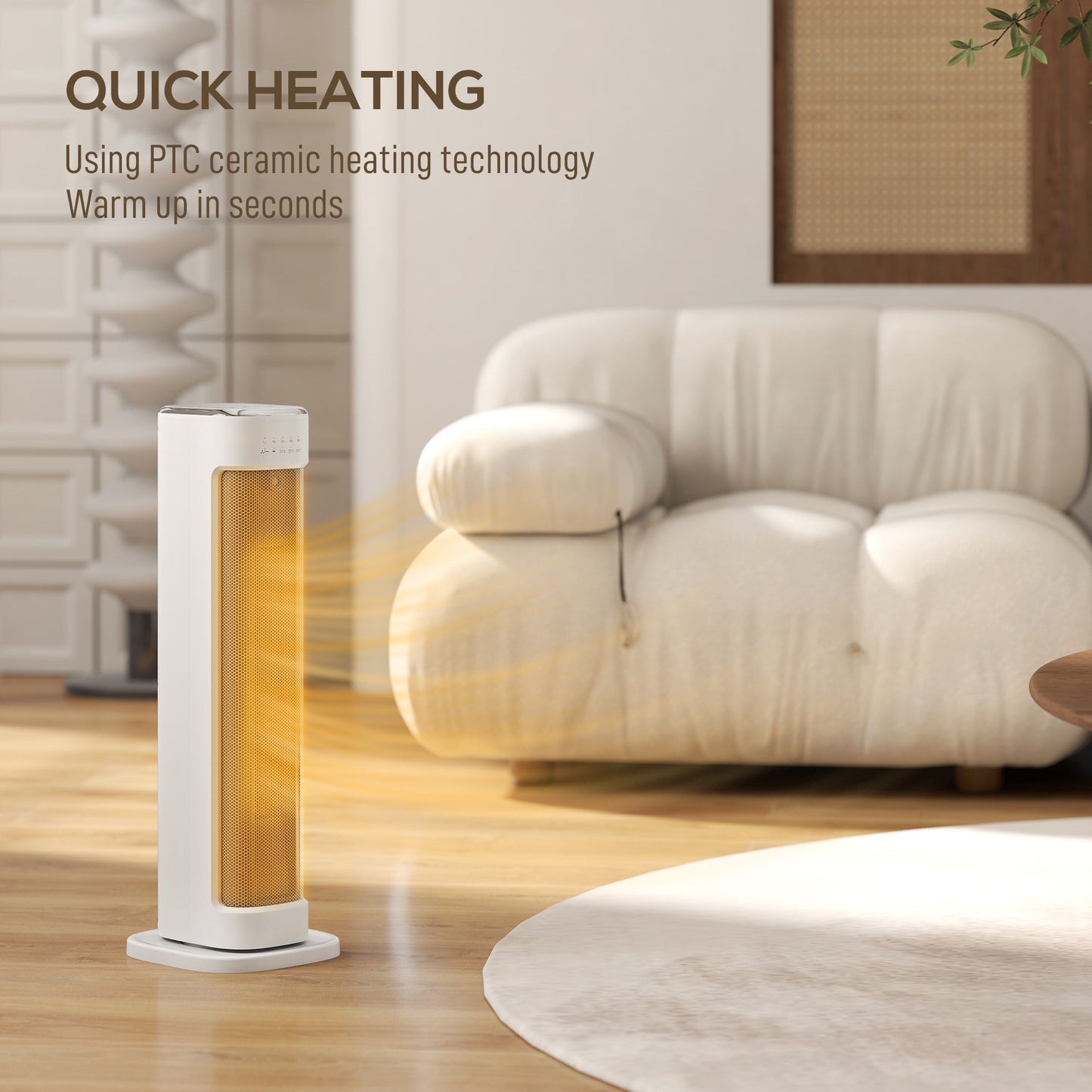 HOMCOM 2000W Ceramic Electric Heater with 3 Heat Settings, Timer - White