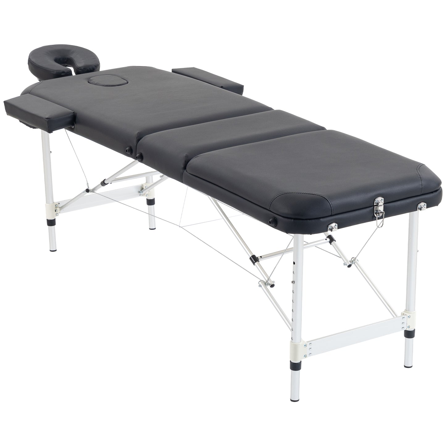 HOMCOM Foldable Massage Bed Portable Table, 3-Section Aluminium Foldable Beauty Couch with Headrest Support, 60 cm Width Black
