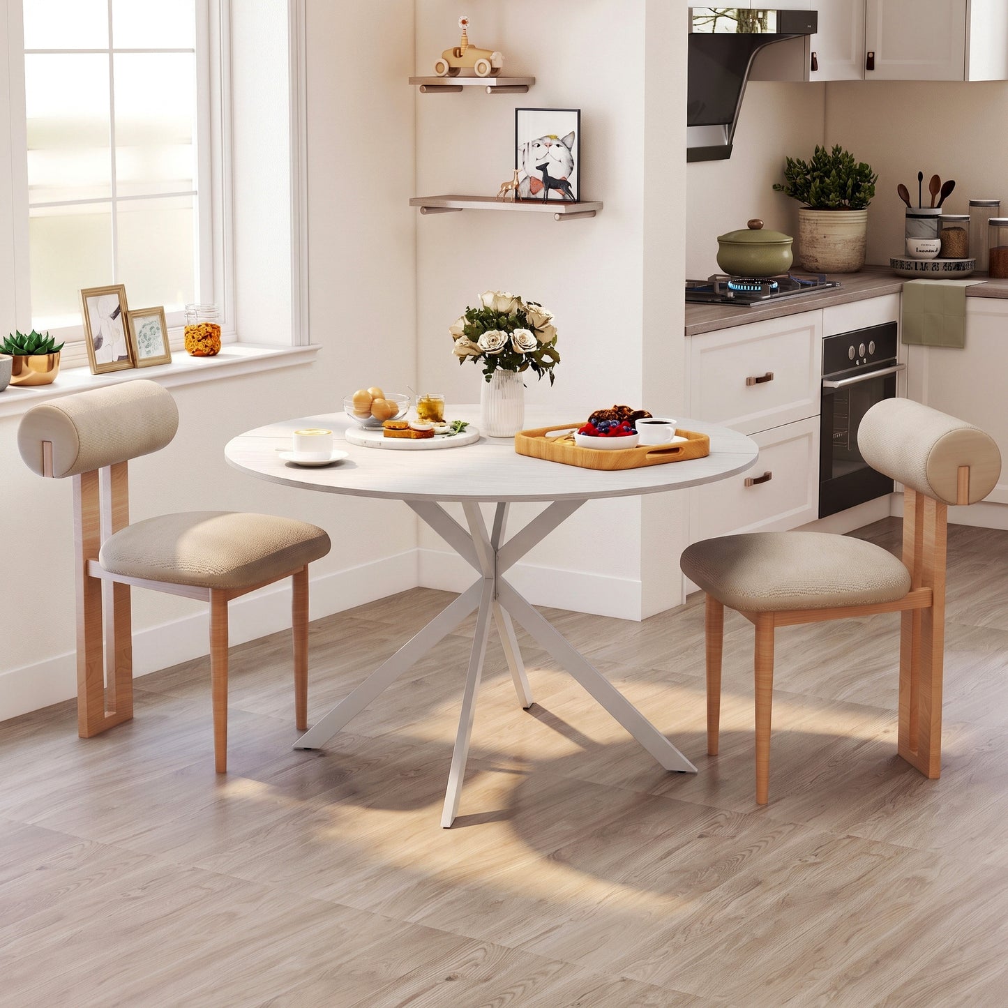 HOMCOM Dining Table for 4, 120 cm Industrial Kitchen Table with Wood Effect Tabletop and Steel Legs, White
