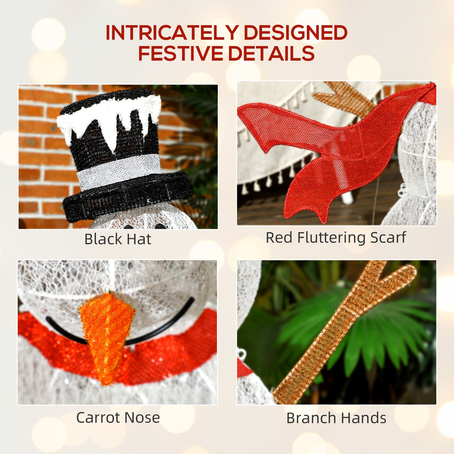 Outsunny 3FT Lighted Christmas Snowman, Waterproof Light up Yard Xmas Decor with 78 Warm-White LED Lights for Indoor Outdoor Garden, White