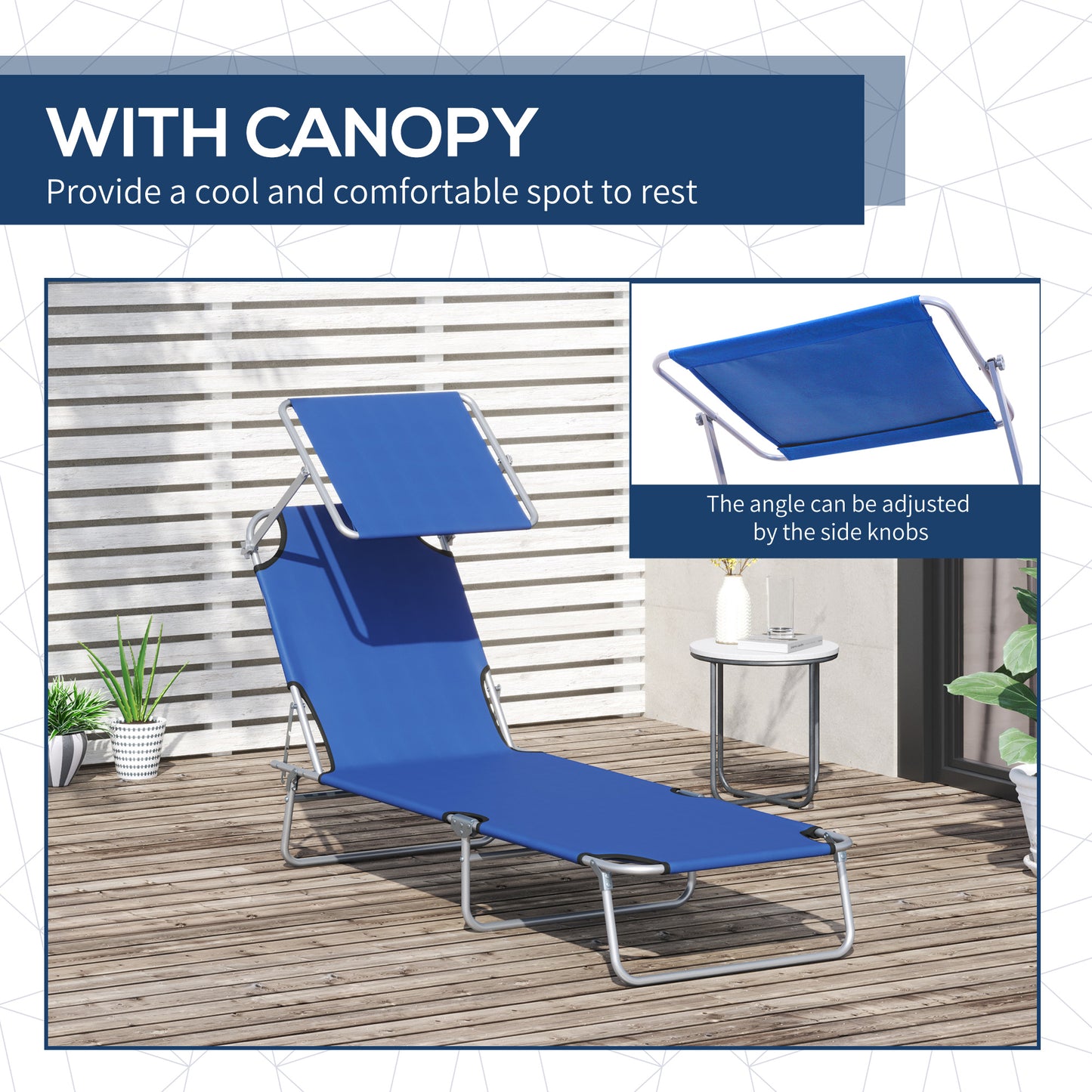 Outsunny 2-Piece Foldable Sun Lounger, 4-Level Adjustable Reclining Chair with Adjustable Sun Shade for Beach, Garden, Patio, Blue.