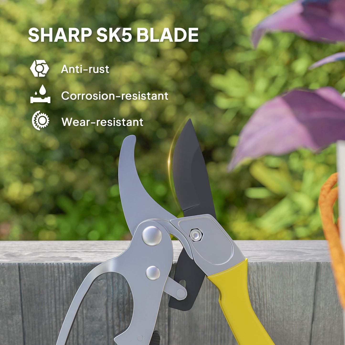 Outsunny Garden Secateurs, Heavy Duty Pruning Shears with SK5 Blade, Bypass Pruners, Safety Lock, Non-Slip Handles, Ergonomic, Green