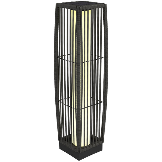 Outsunny Solar Rattan Floor Lamp, Outdoor Garden Lantern with Auto On/Off LED Lights, IP44 for Patio, Terrace, Dark Grey