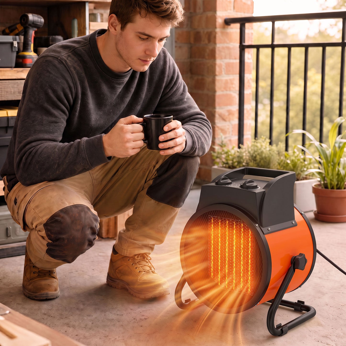 Outsunny Industrial Fan Heater 5000W with Tilting, Electric Ceramic Space Heater with Adjustable Thermostat, Handle