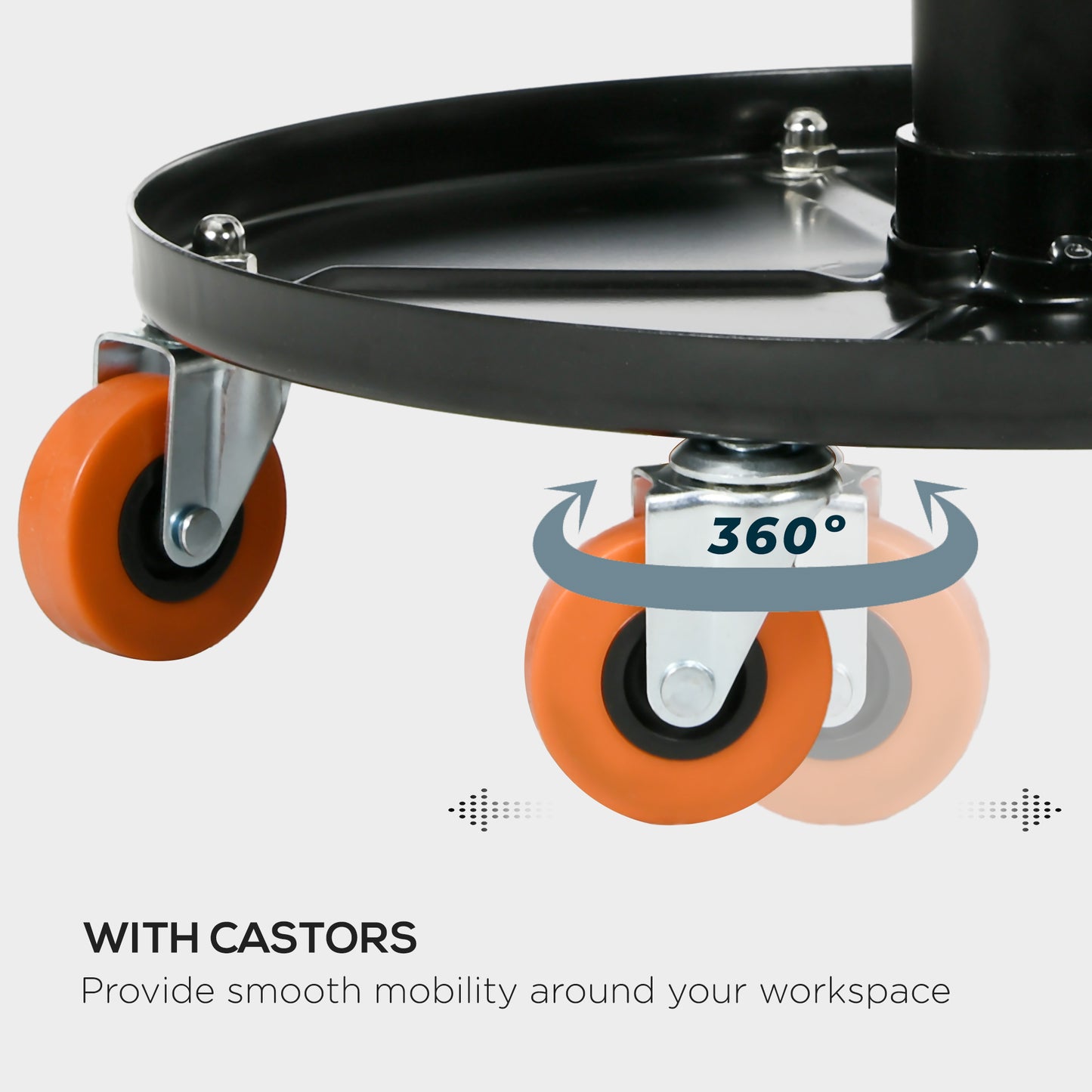 HOMCOM Workshop Stool with Pneumatic Adjustable Height, Rolling Mechanic Stool with 360 Degree Swivel Padded Seat and Tool Tray for Garage, Workshop, Auto Repair