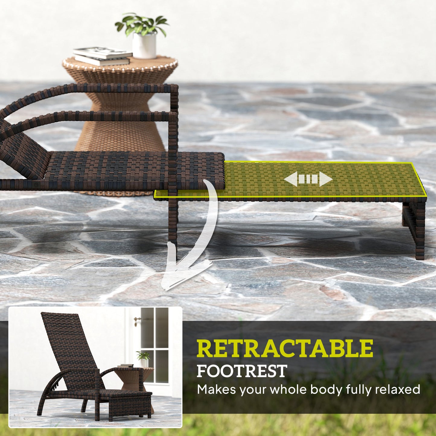 Outsunny PE Rattan Sun Lounger with Adjustable Backrest - Mixed-brown