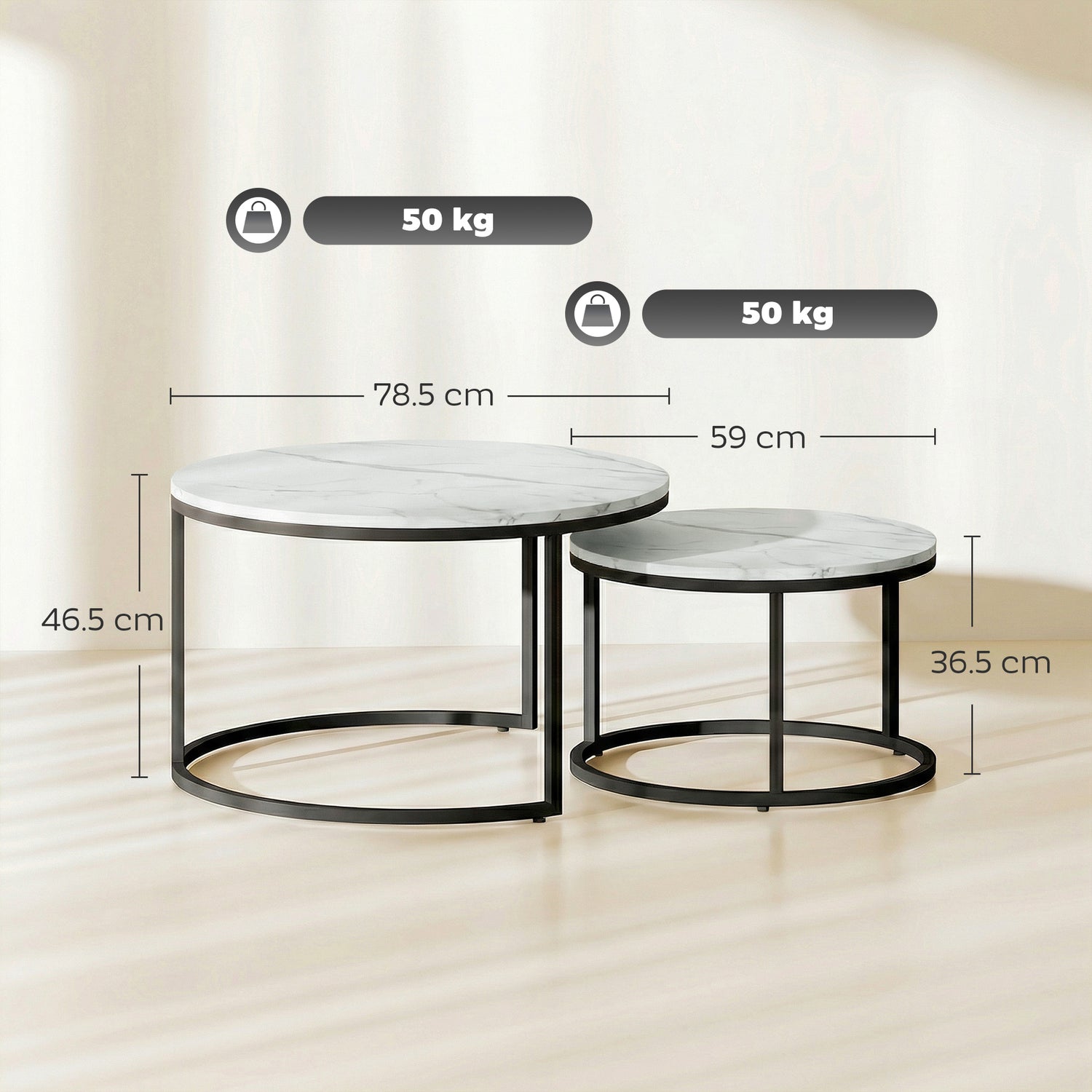 Stacking Stone Table HOMCOM Set of Two Marble-Effect Stacking Tables - White – mhstar.co.uk