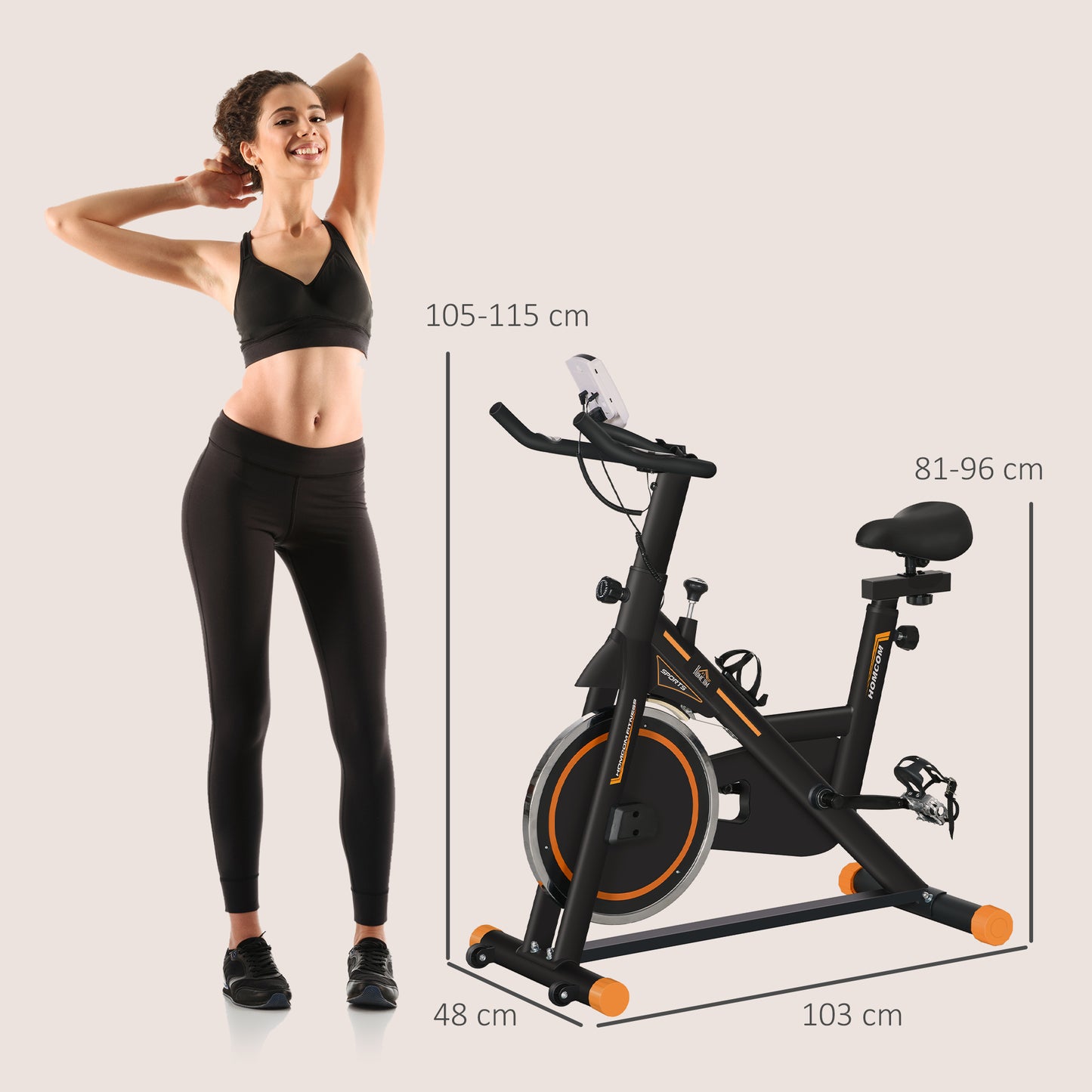 HOMCOM Exercise Bike, Indoor Cycling Bike for Home Use, Stationary Bike with LCD Display and Heart Rate Sensor, Static Fitness Bike for Home, Gym, Office, Cardio Workout, Orange