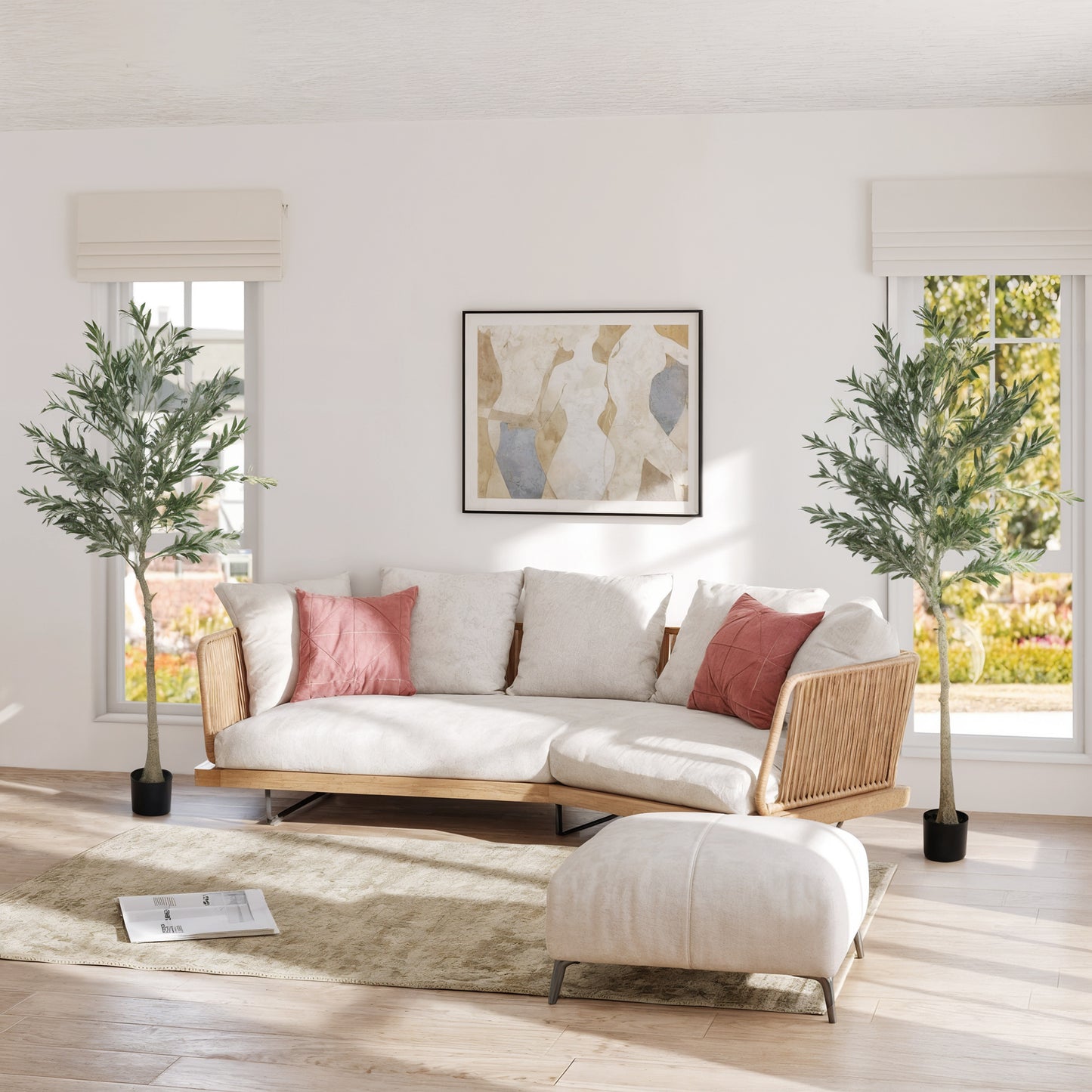 HOMCOM Set of 2 6ft Artificial Silk Olive Trees with Pot, 900 Leaves, 40 Olives, for Home/Office/Living Room Decor, Green