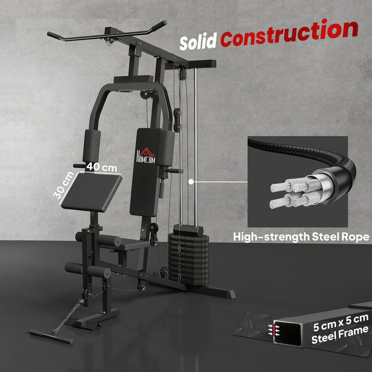 HOMCOM Multi Gym Equipment, 45KG Weight Stack, Chest Press, Butterfly Press & Leg Developer for Strength Training