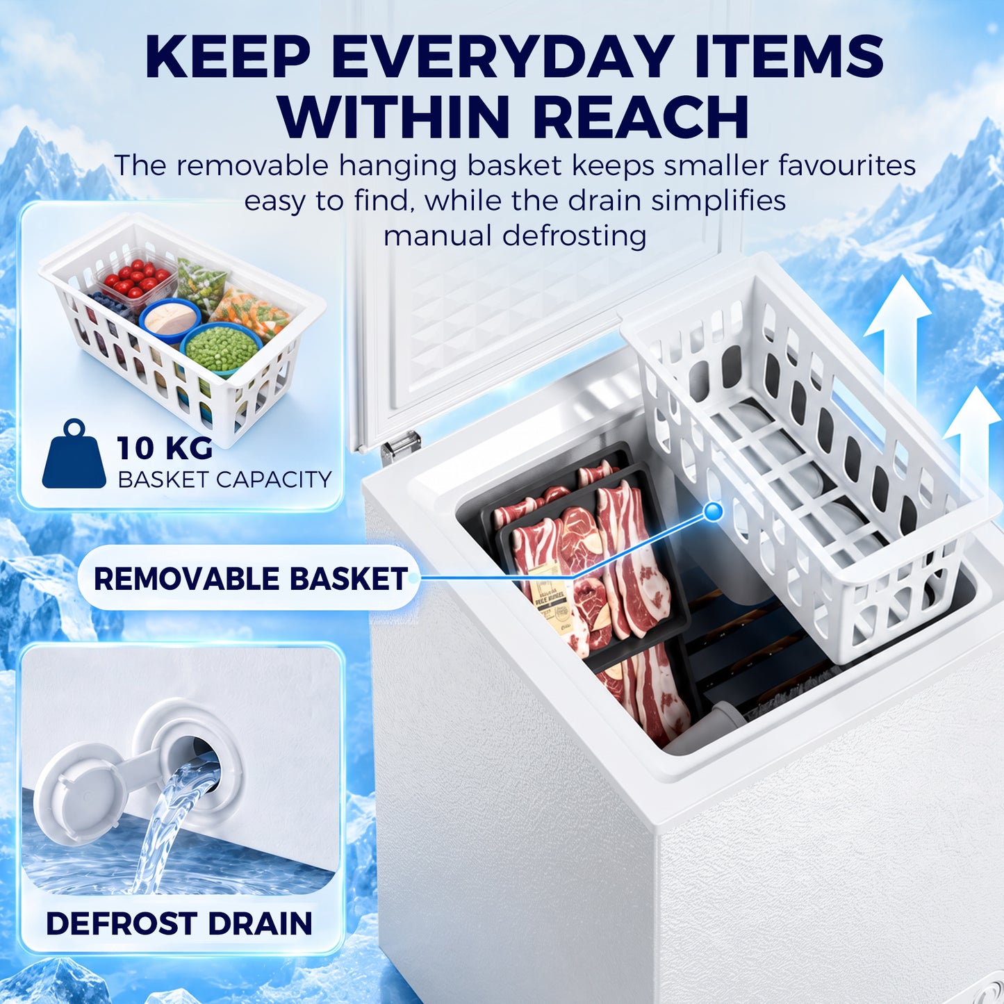 HOMCOM 91L Freestanding Chest Freezer with Removable Storage Basket, Chest Freezer with Mechanical Temperature Control, White