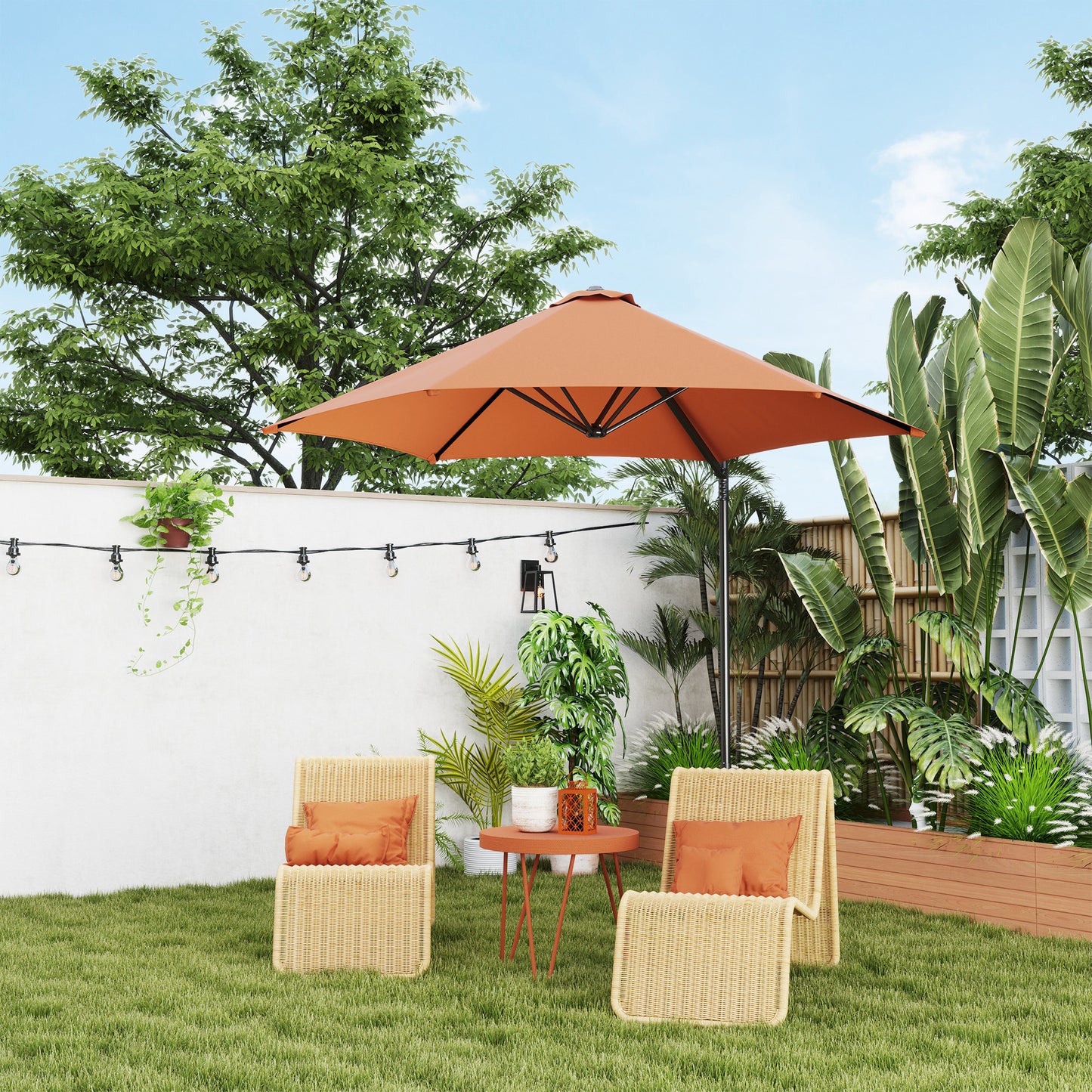 Outsunny 2.5M Garden Cantilever Parasol, Offset Roma Patio Umbrella Hanging Sun Shade Canopy Shelter with 360° Rotation and Cross Base, Orange