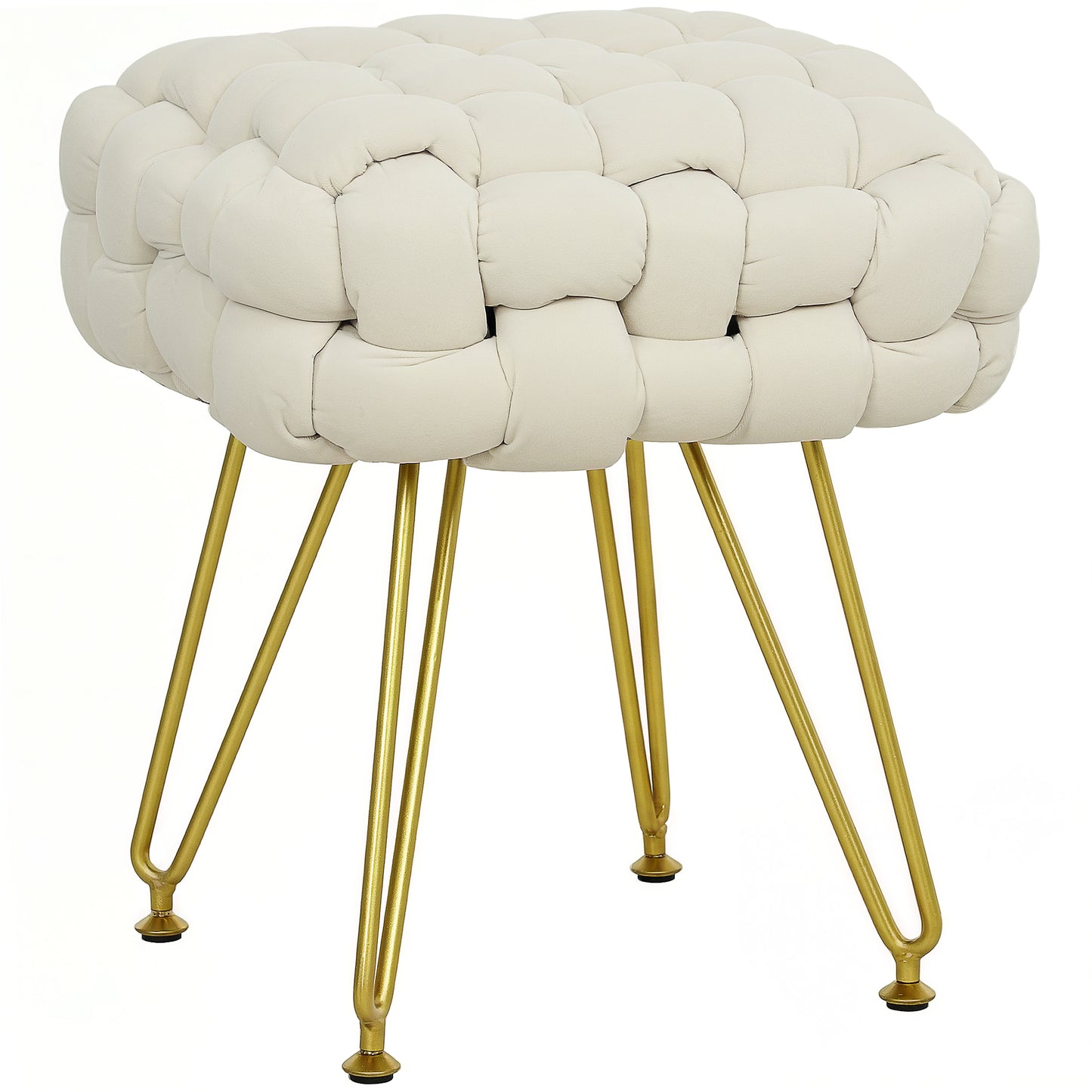 HOMCOM Velvet-Feel Bold Woven Footstool - Cream White