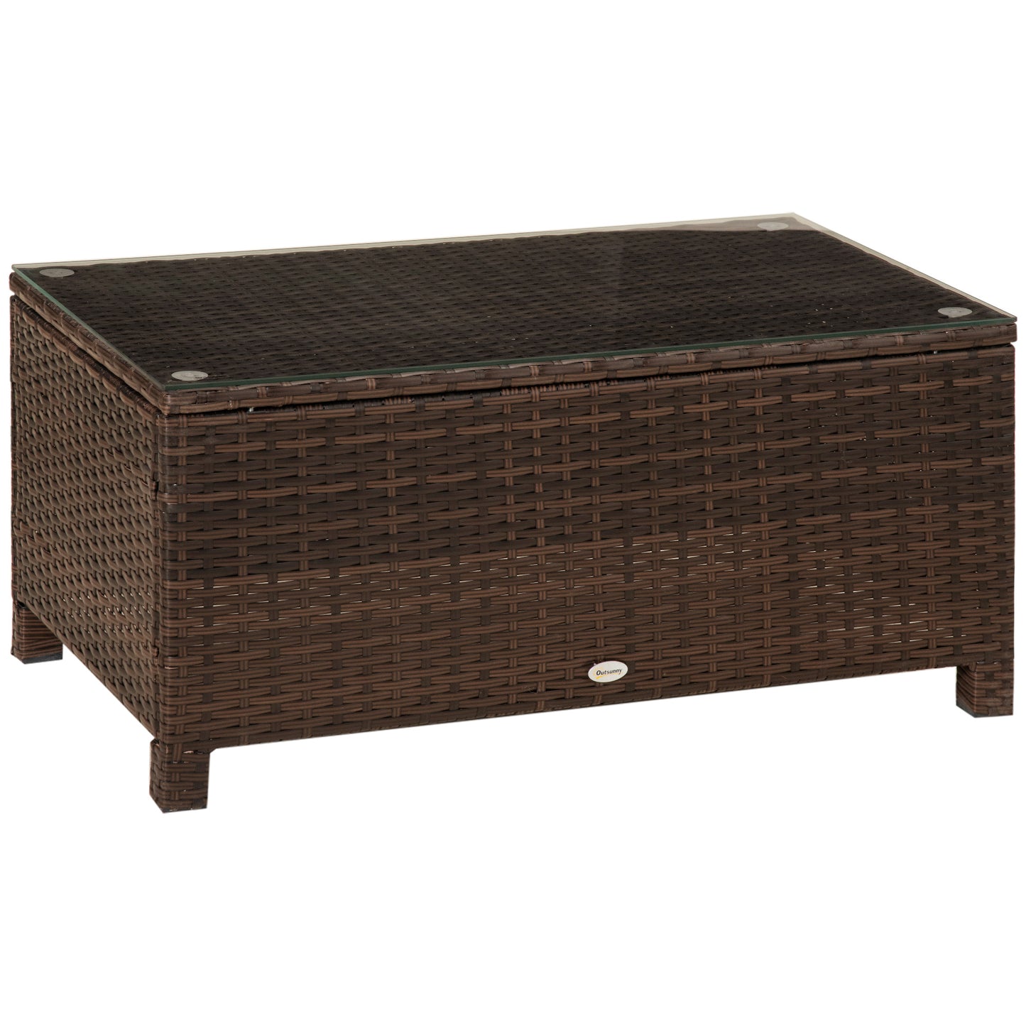 Outsunny Rattan Coffee Table with Glass Top Brown
