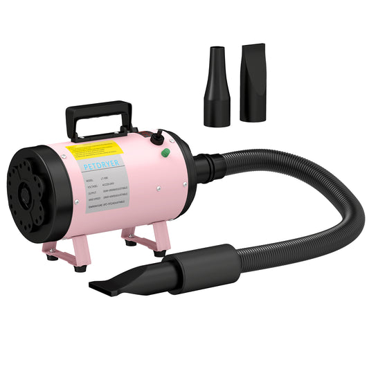 PawHut 2200W Dog Hair Dryer with Adjustable Temperature & Velocity, 3 Different Nozzles, Pink