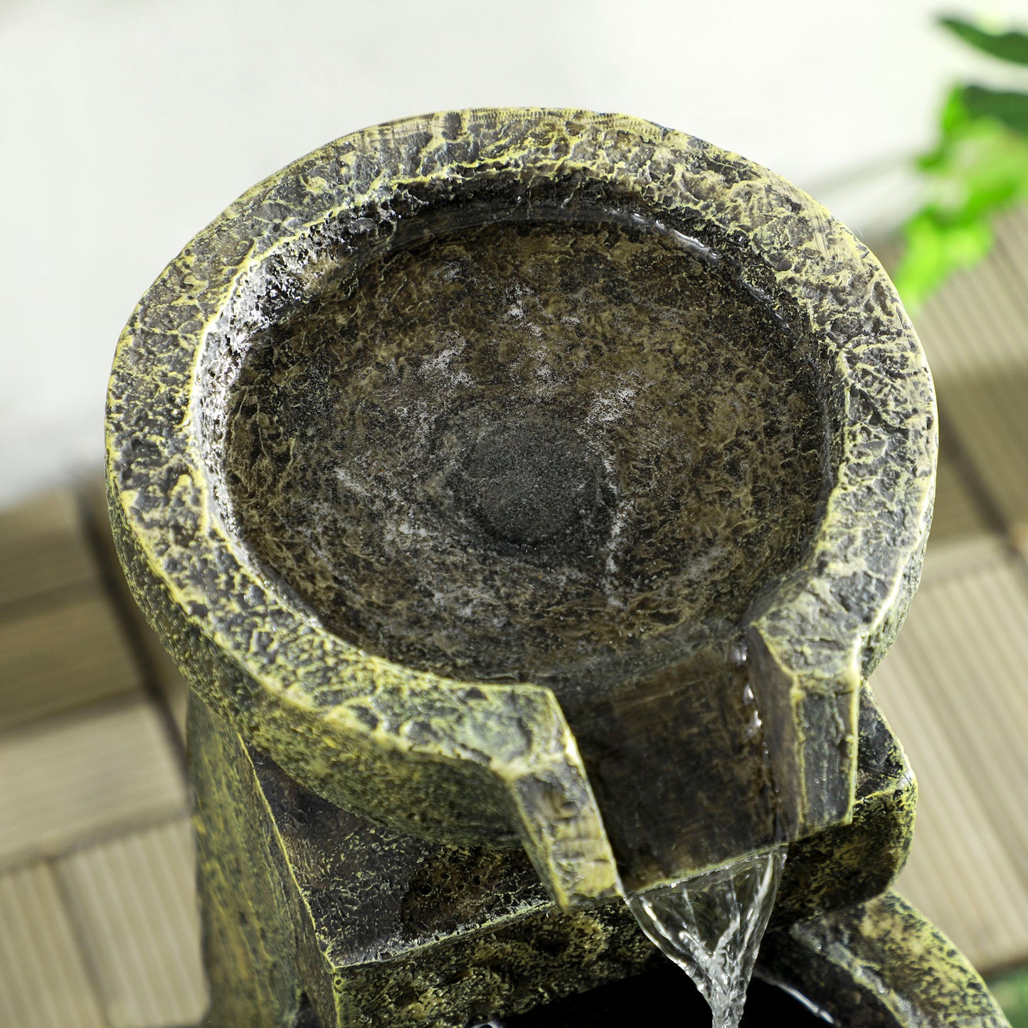 Outsunny Garden Water Feature Waterfall Fountain with 4-Tier Stone Look Bowls Adjustable Flow Black and Yellow