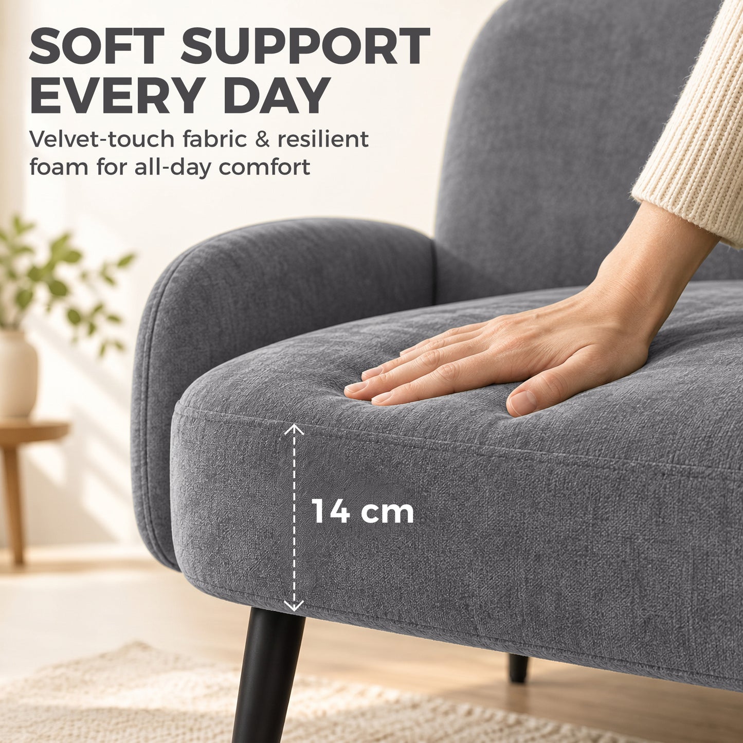 HOMCOM 132cm 2 Seater Sofa, Velvet Comfy Small Sofa Couch with Wide Seat, Thick Padding, Tapered Metal Legs, Light Grey