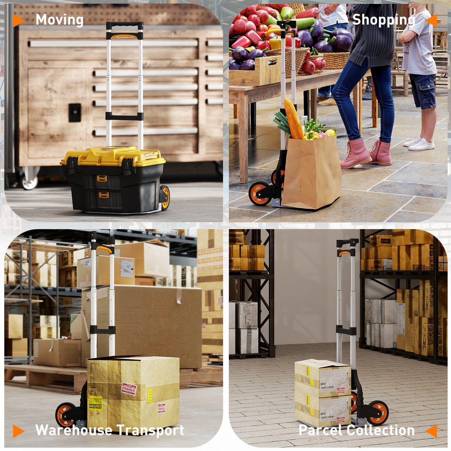 HOMCOM Sack Truck, 70kg Lightweight Foldable Hand Truck with Wheels and Telescoping Handle for Warehouse, Office, Luggage, Silver Tone