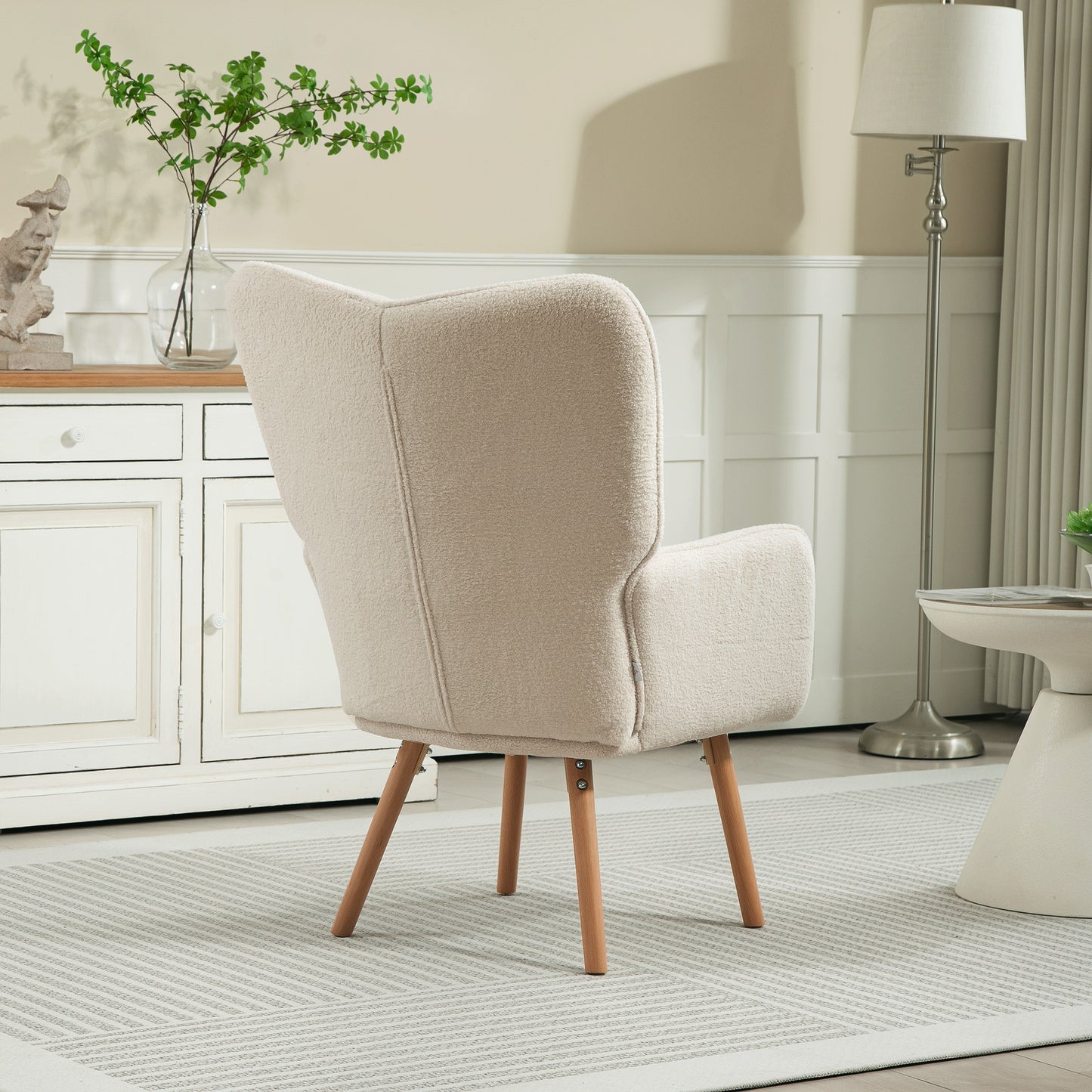 HOMCOM Modern Accent Chair, Upholstered Tufted Wingback Armchair with Seat Padding, Leisure Lounge Bedroom Chair with Wood Legs, Cream White