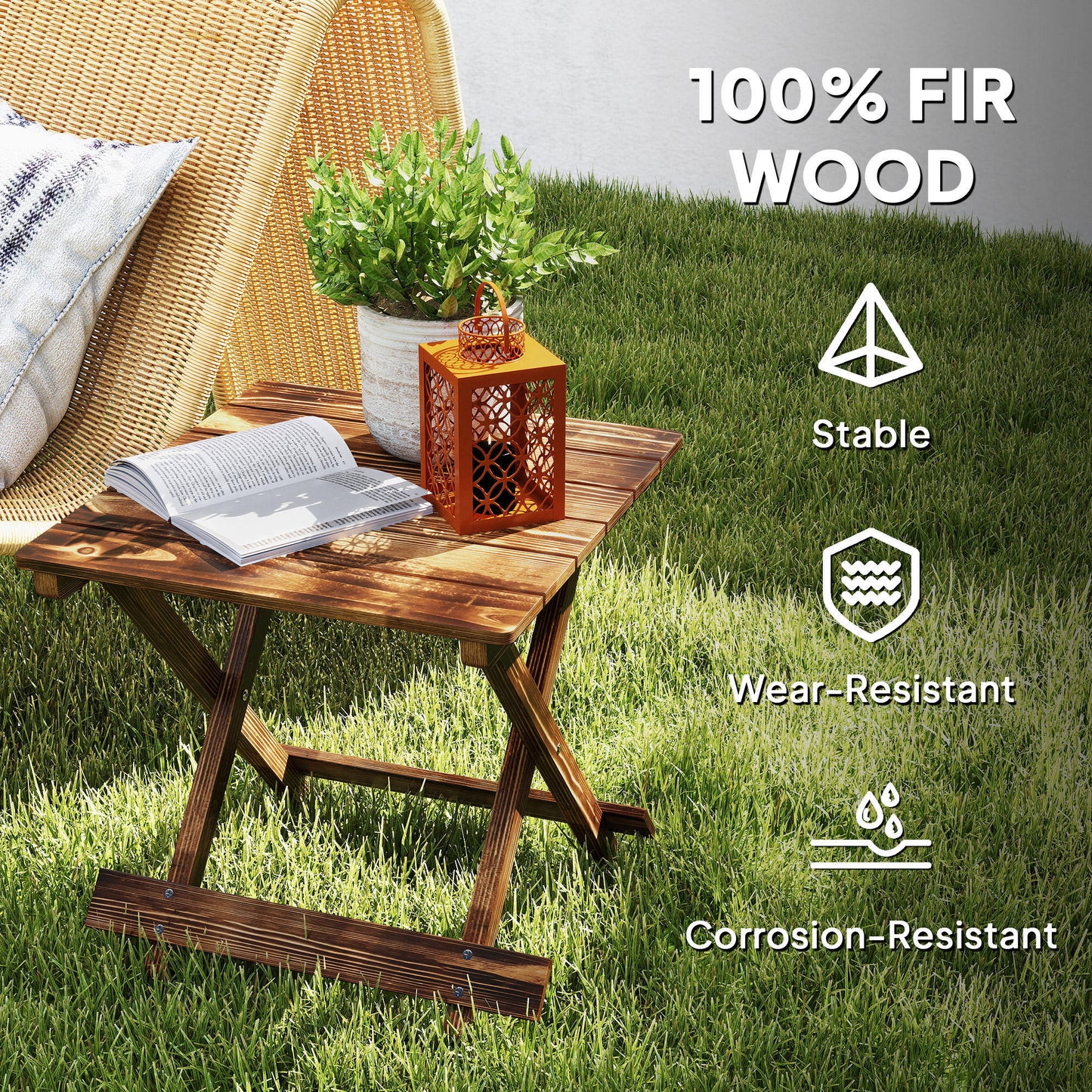 Outsunny Fir Wood Folding Coffee Table, Lightweight Small Garden Table, Portable Folding Side Table for Balcony